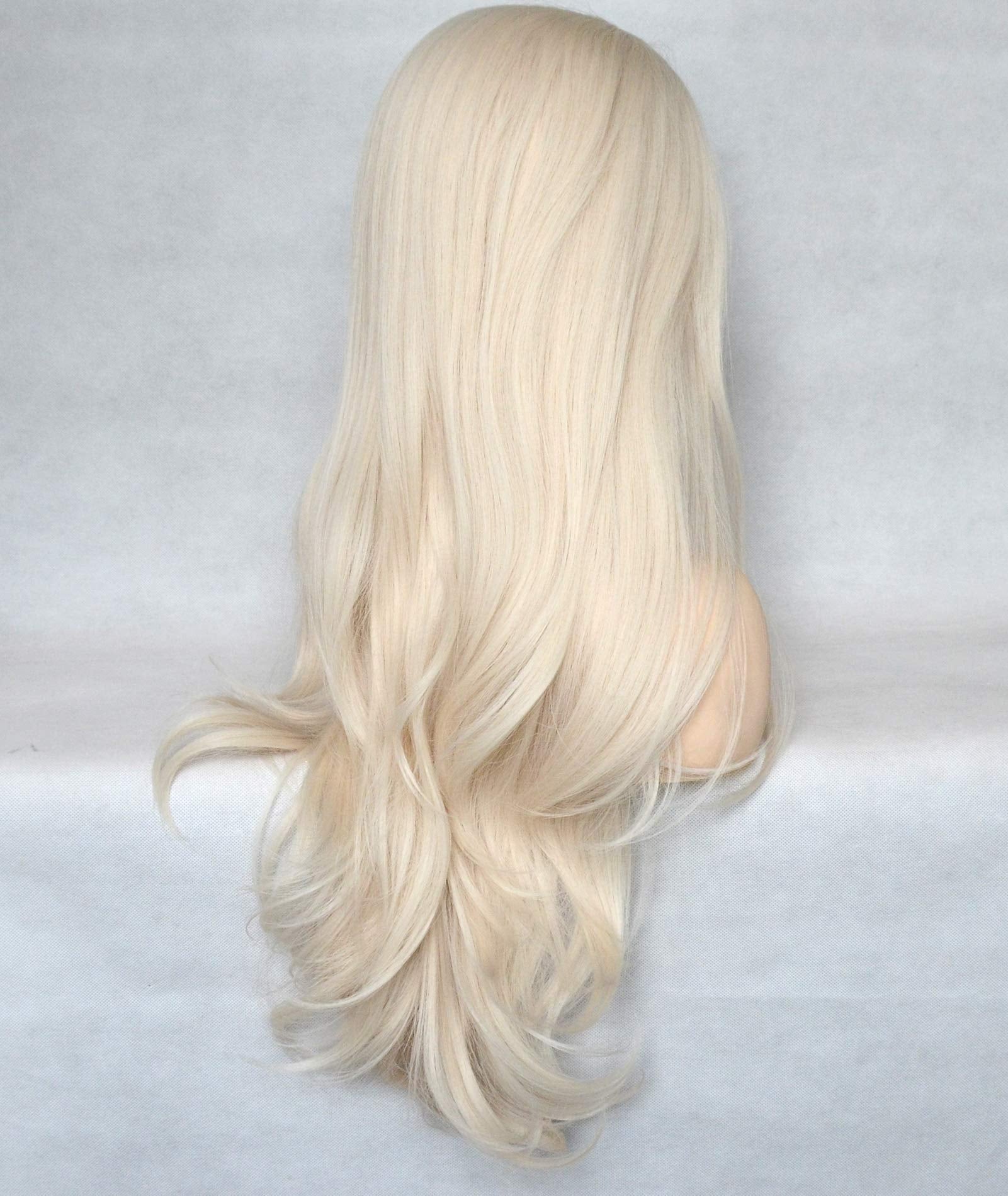 Bluple Platinum Blonde 60# Synthetic 13X4X1 T-Lace Front Wig Long Natural Wavy Heat Resistant Synthetic Hair Replacement Full Wi