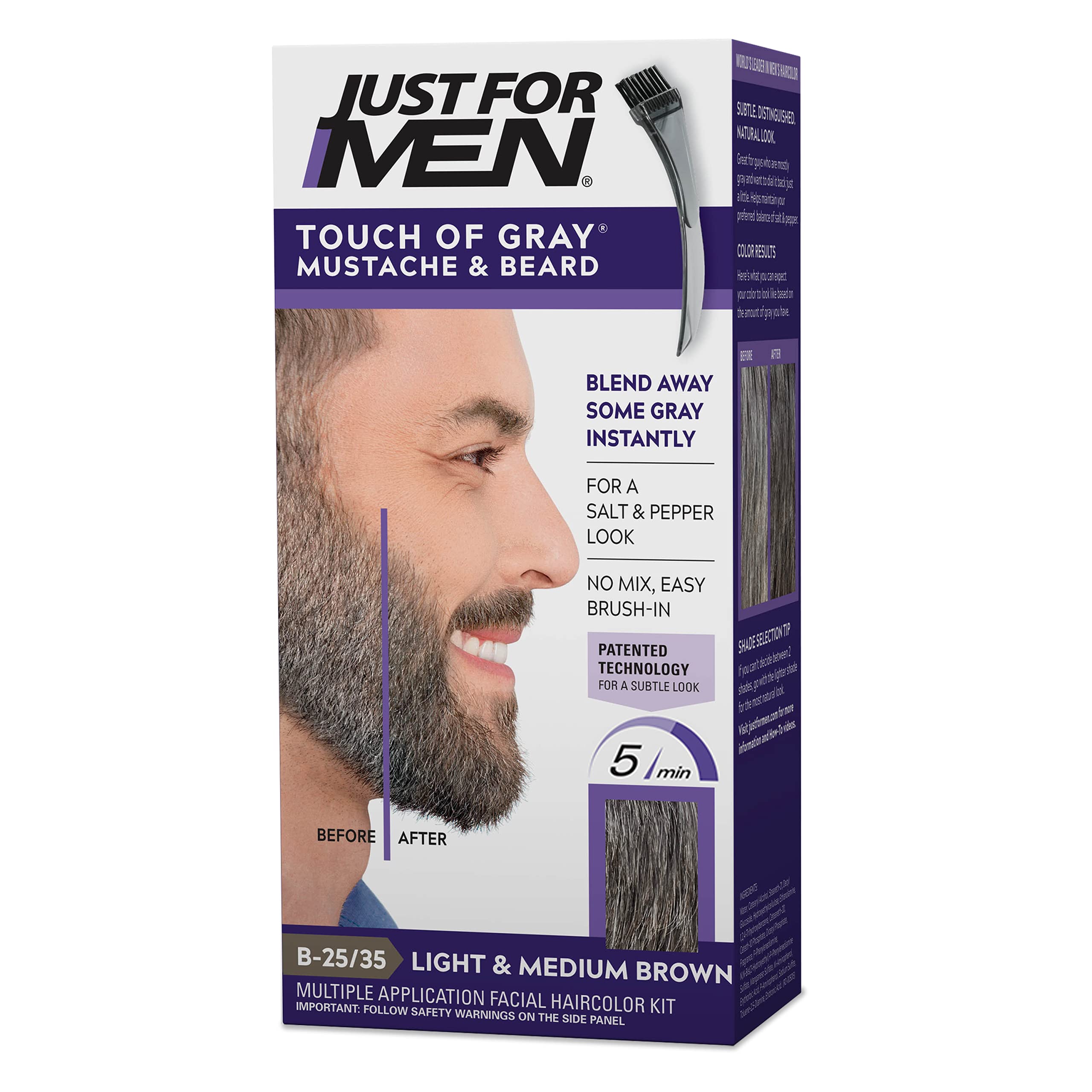 Just For Men Touch of Gray Mustache & Beard, Light-Medium Brown, Easy Application, Pack of 1, Model B-25/35