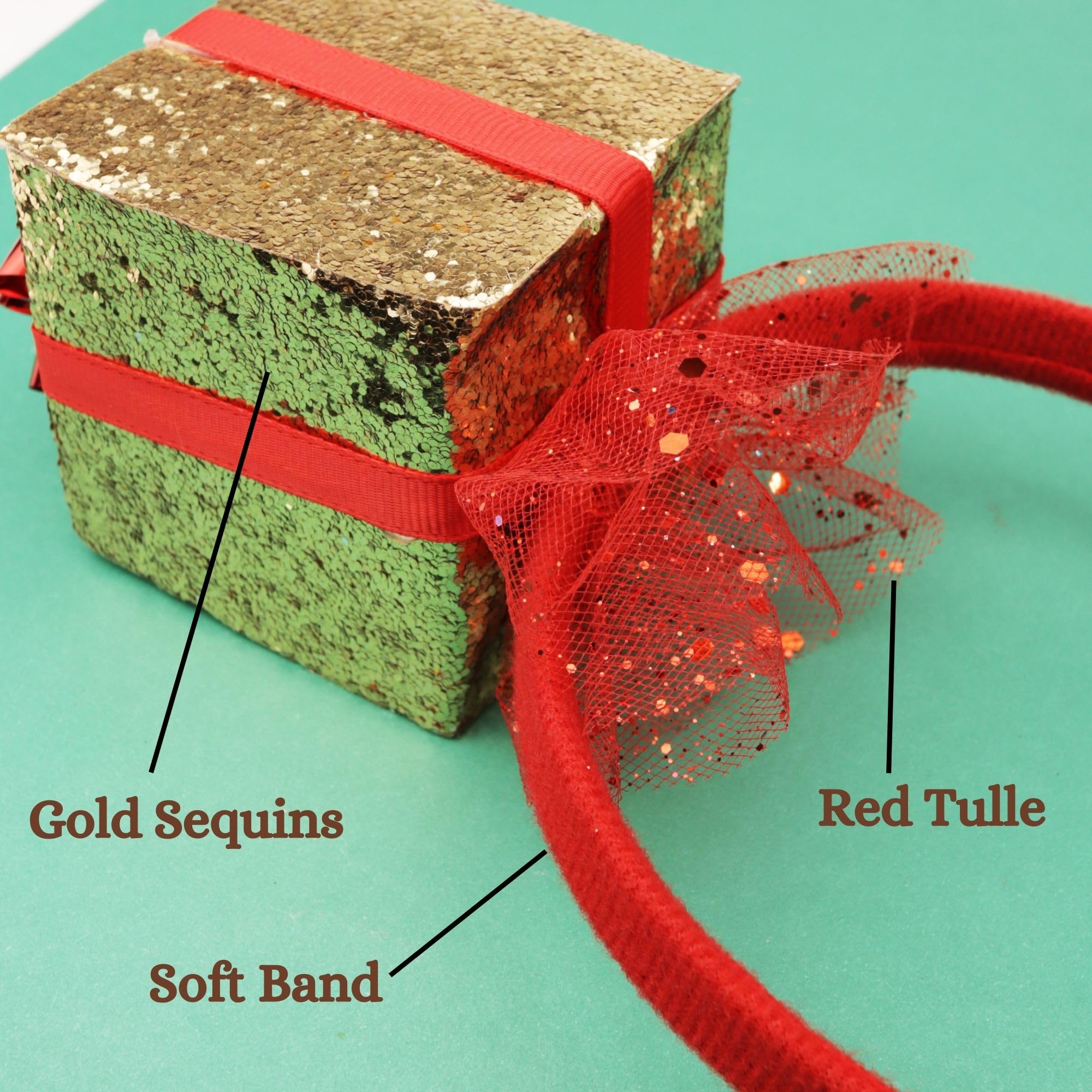 Needzo Present Christmas Headband, Holiday Party Hair Accessory, One Size Fits Most, 4.75 x 8 Inch