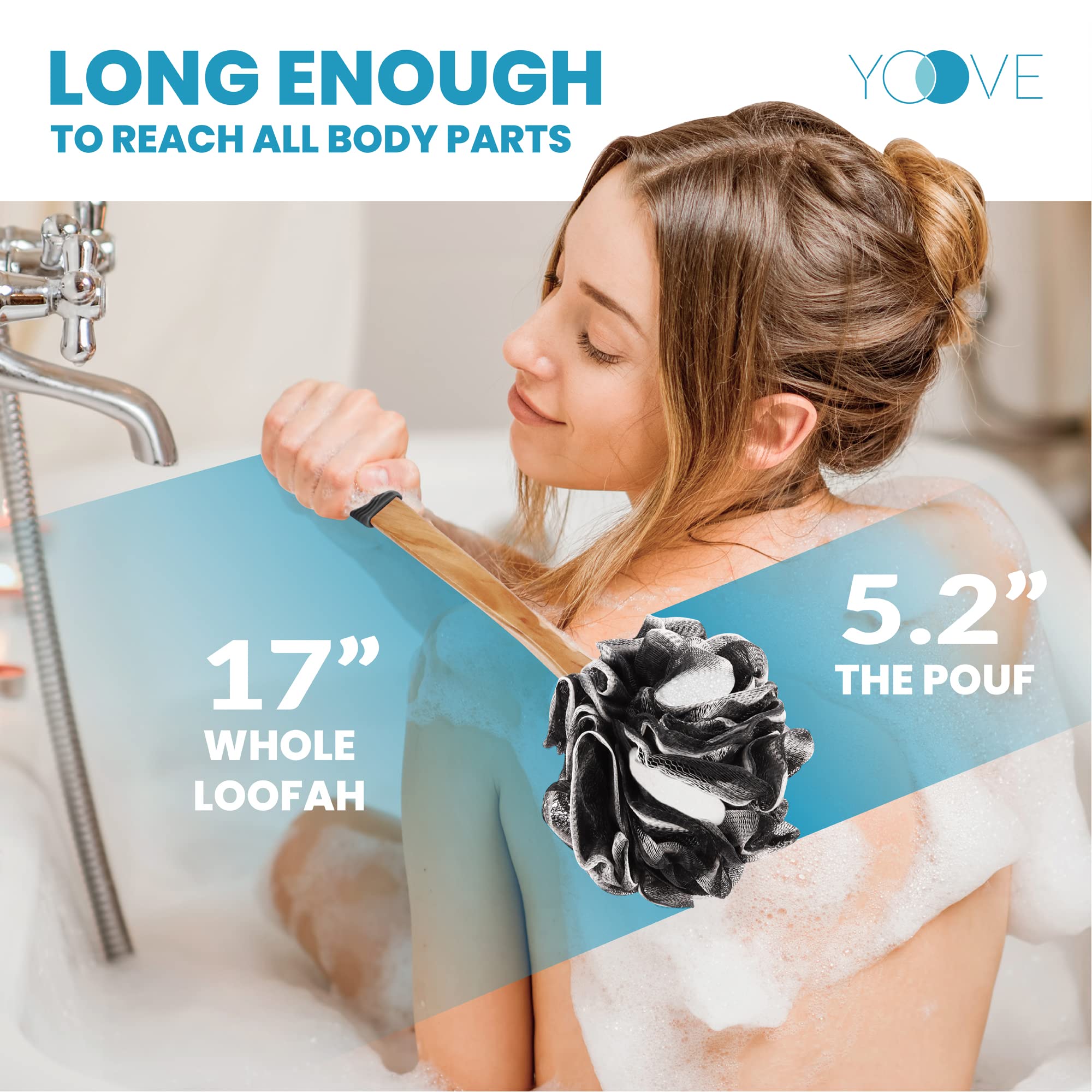 Loofah With Handle | Bamboo Charcoal Infused Loofah Back Scrubber For Shower | Exfoliating Back Loofah For Shower For Men & Wome