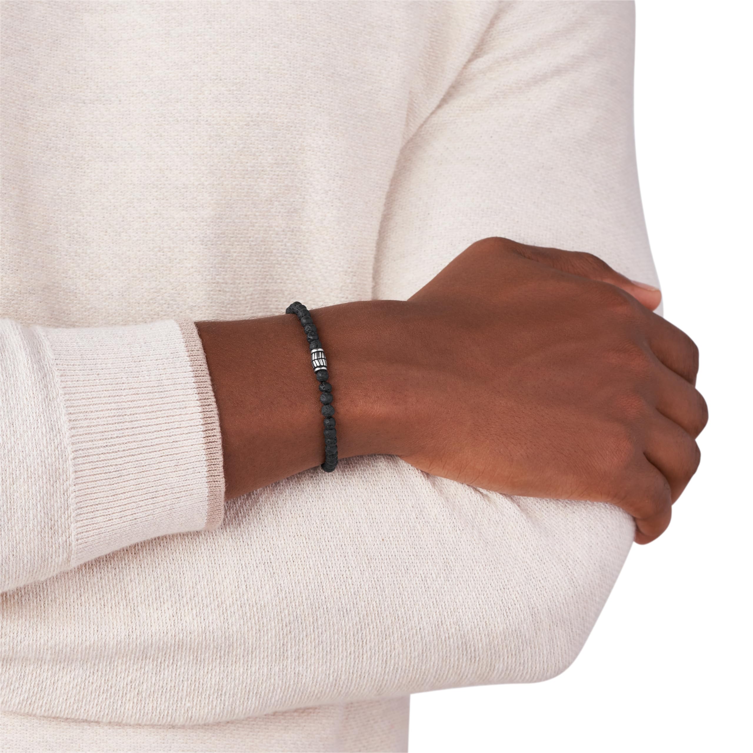 Fossil Men's Beaded Bracelet, Color: Black (Model: JF02887040)