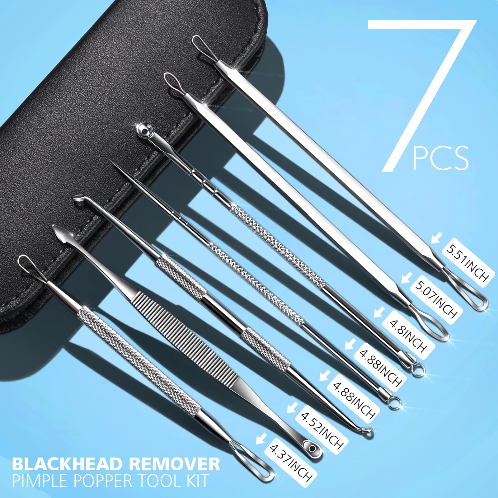 Teenitor 7 in 1 Pimple Popper Tool Kit - Stainless Steel Blackhead Remover Set, Silver
