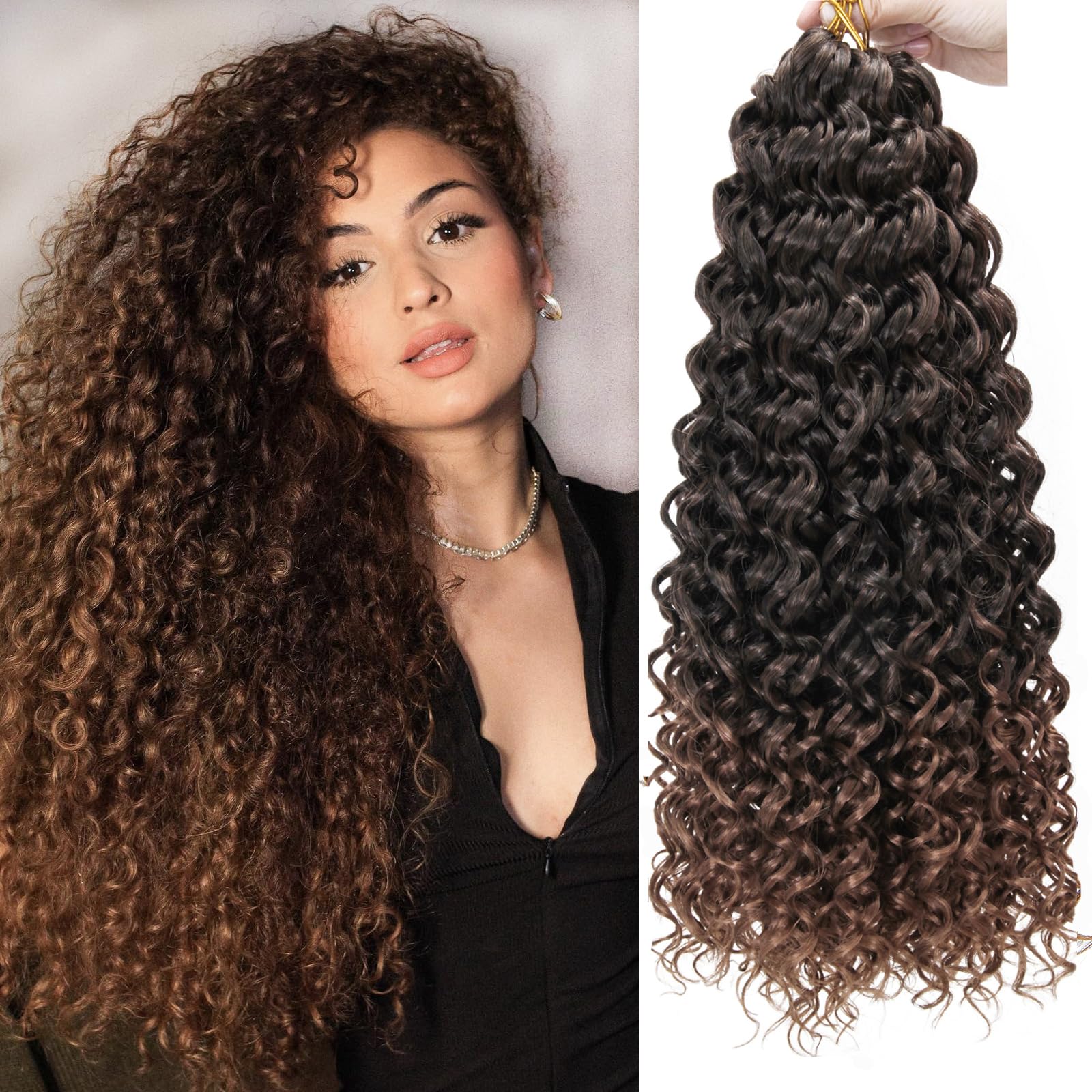 Gogo Curl Crochet Hair 18Inch Water Wave Crochet Hair Ombre Brown Synthetic Bohemian Crochet Braids Deep Wave Braiding Hair Exte