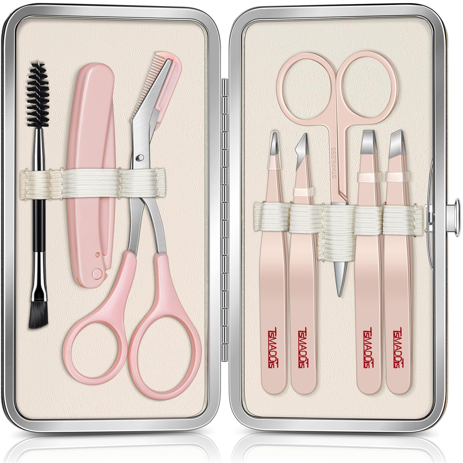 TsMADDTs Tweezers for Women Facial Hair, 8-piece Eyebrow Kit with Case