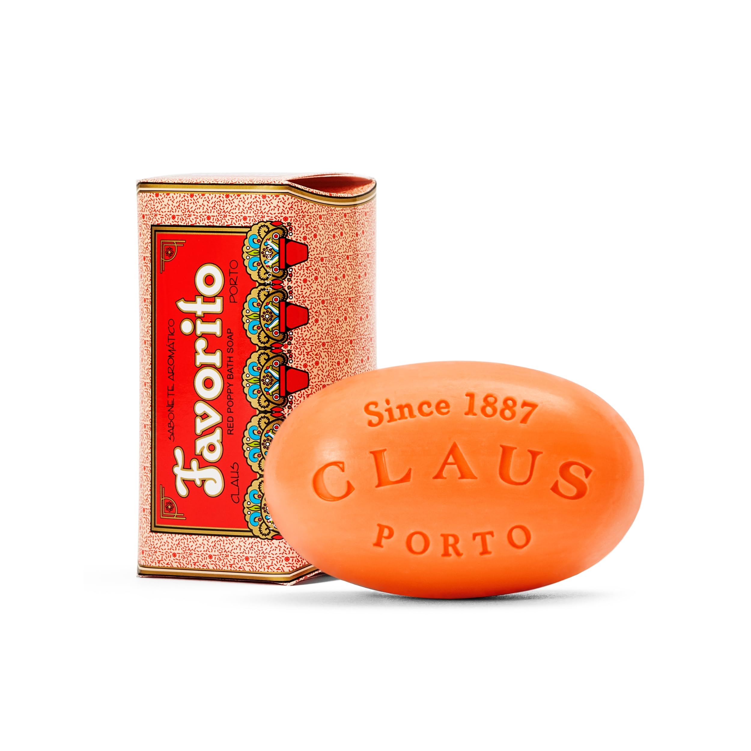 Claus Porto - Favorito Red Poppy Body Soap for Men + Women | Floral, Cleansing, Nourishing | Handcrafted, Aromatic, Delicate, Wa