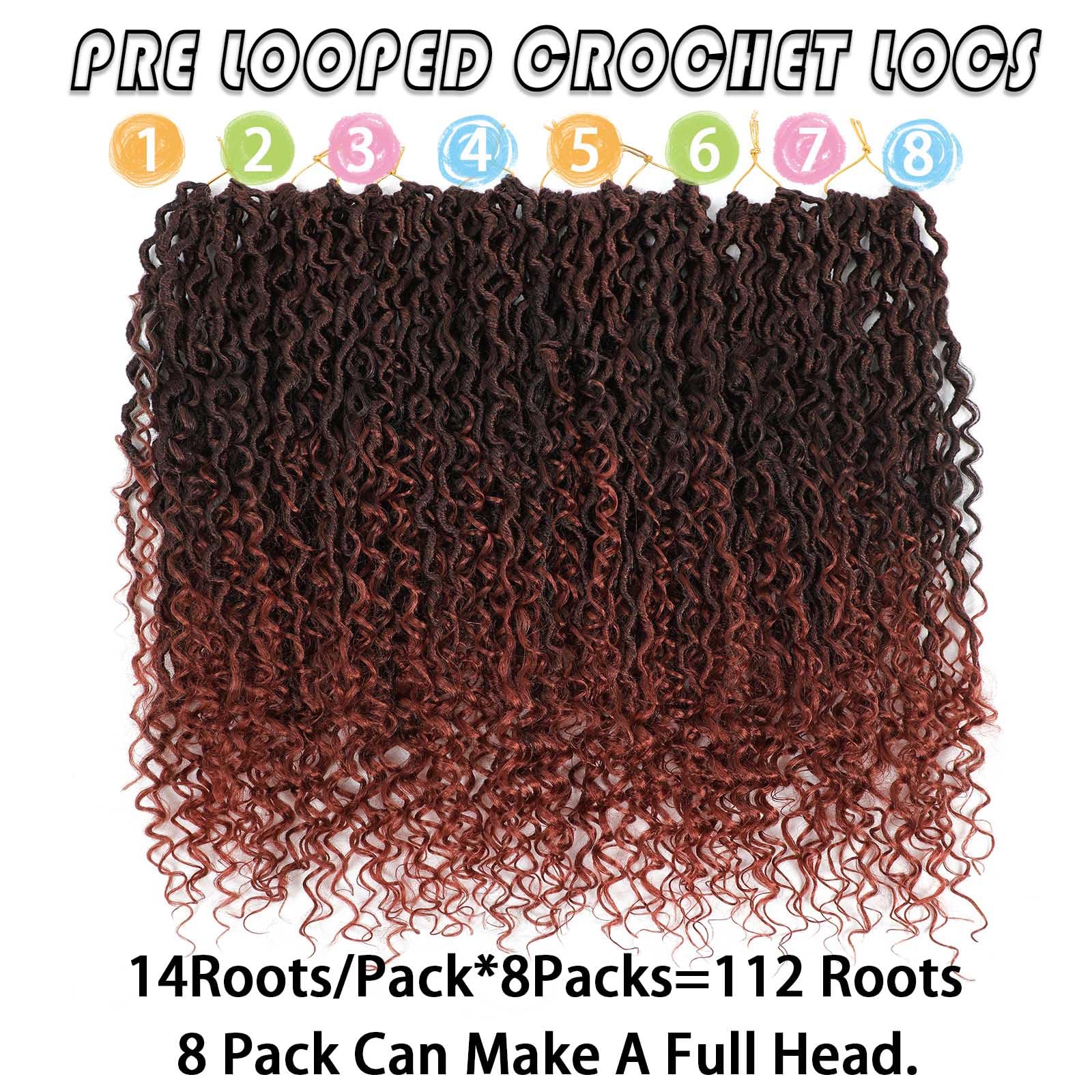 Burgundy Goddess Locs Crochet Hair 24 Inch 8 Packs Natural Looking, Boho River Goddess Crochet Braiding Hair Trendy & Edgy Faux