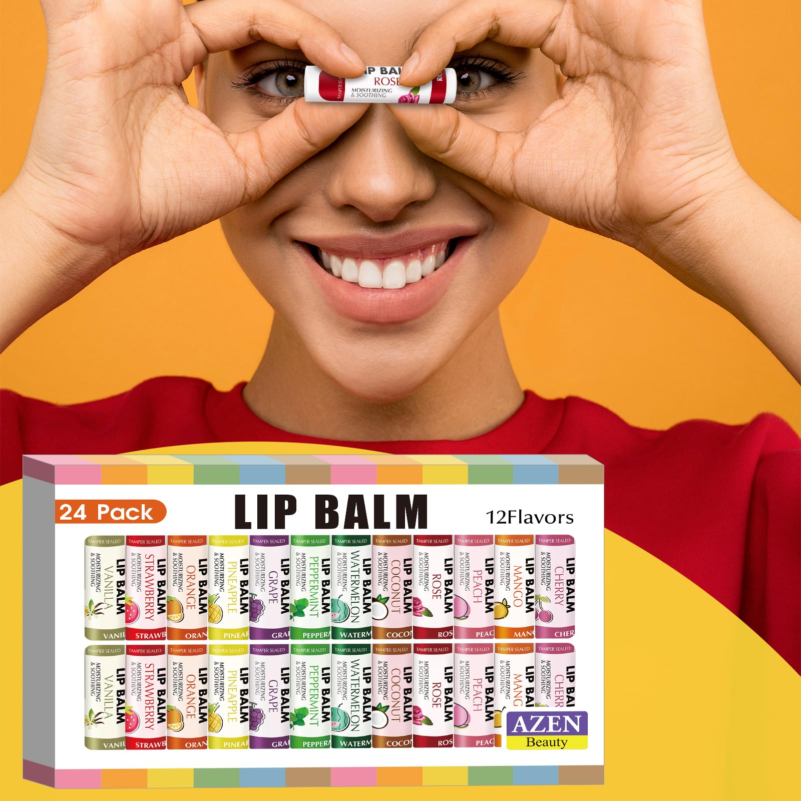 AZEN 24 Pack Lip Balm Stocking Stuffers, Natural Lip Balm Bulk, Lip Care Christmas Gifts, Moisturizing Lip Balm for dry cracked