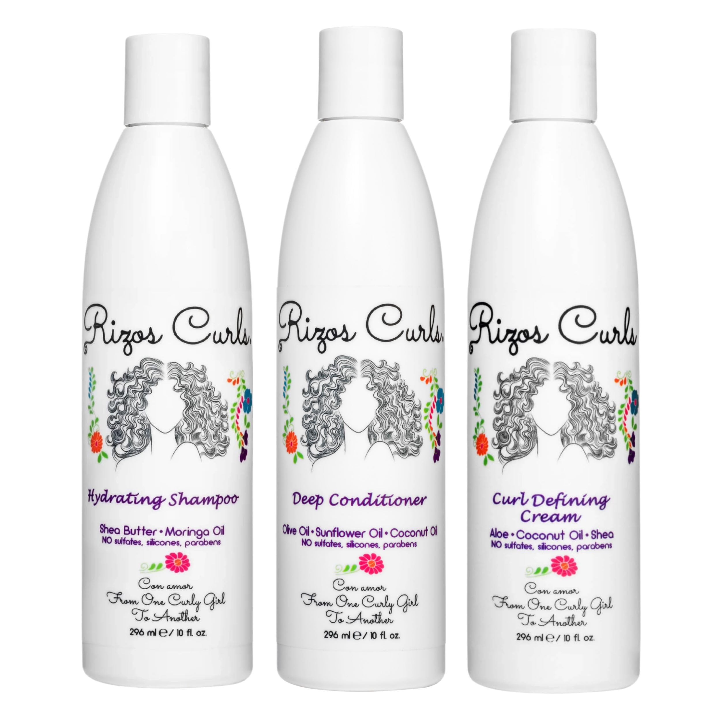Rizos Curls Trio Bundle, Hydrating Shampoo & Deep Conditioner & Curl Cream Bundle, Gently Cleanse and Hydrate Curly Hair, Style 