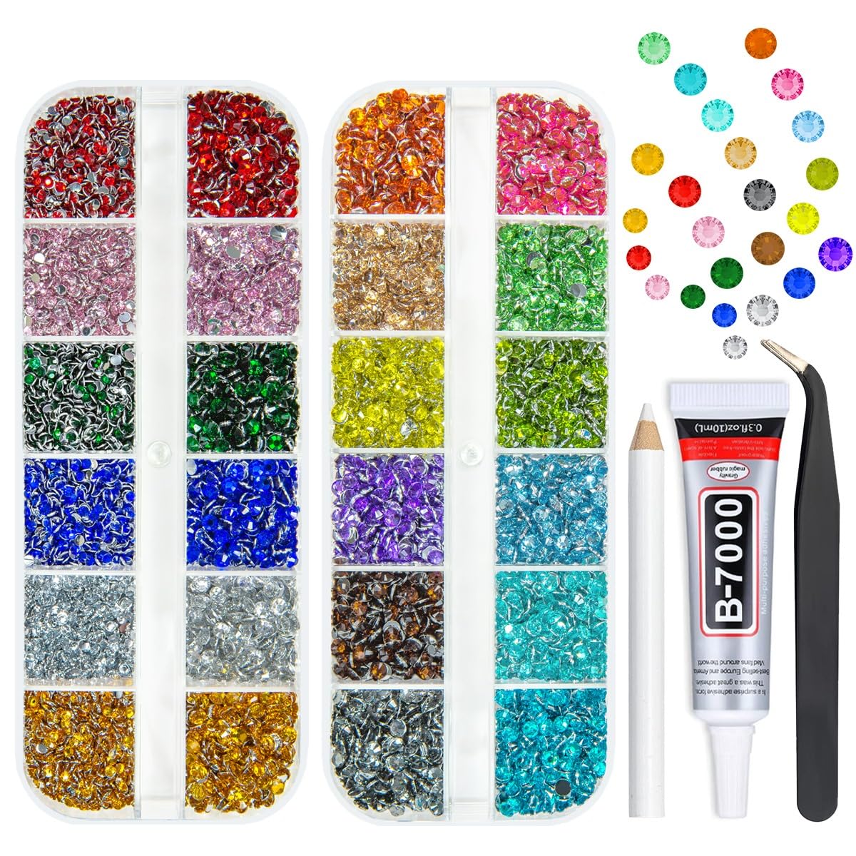 qiipii 18 Colors Crystal Resin Rhinestones 2mm 3mm Rainbow Colorful Flatback Stones Non-Hotfix Gems Diamonds Charms Supplies for