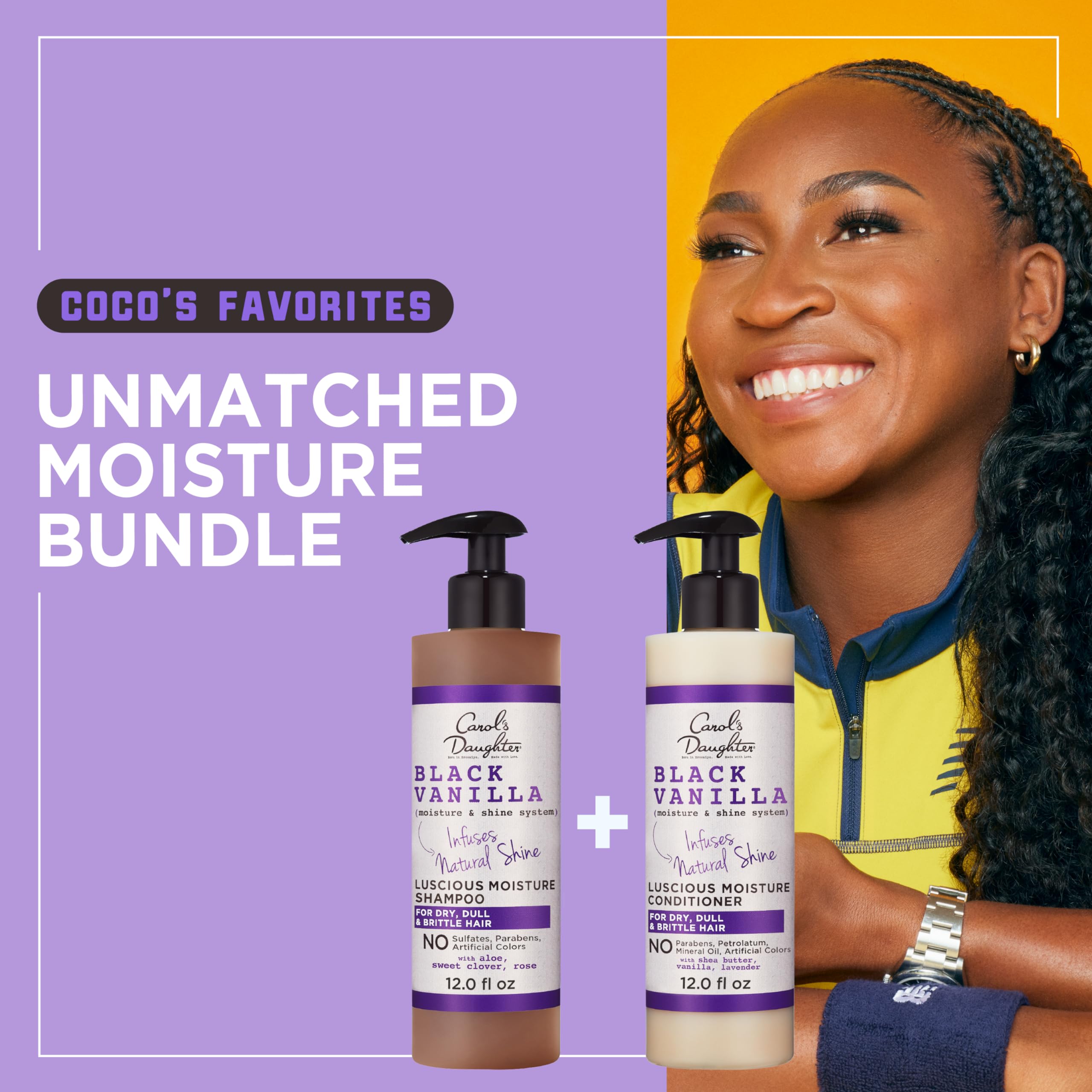 Carol's Daughter Black Vanilla Sulfate Free Shampoo and Conditioner Set for Curly, Wavy or Natural Hair, Moisturizing Hair Care