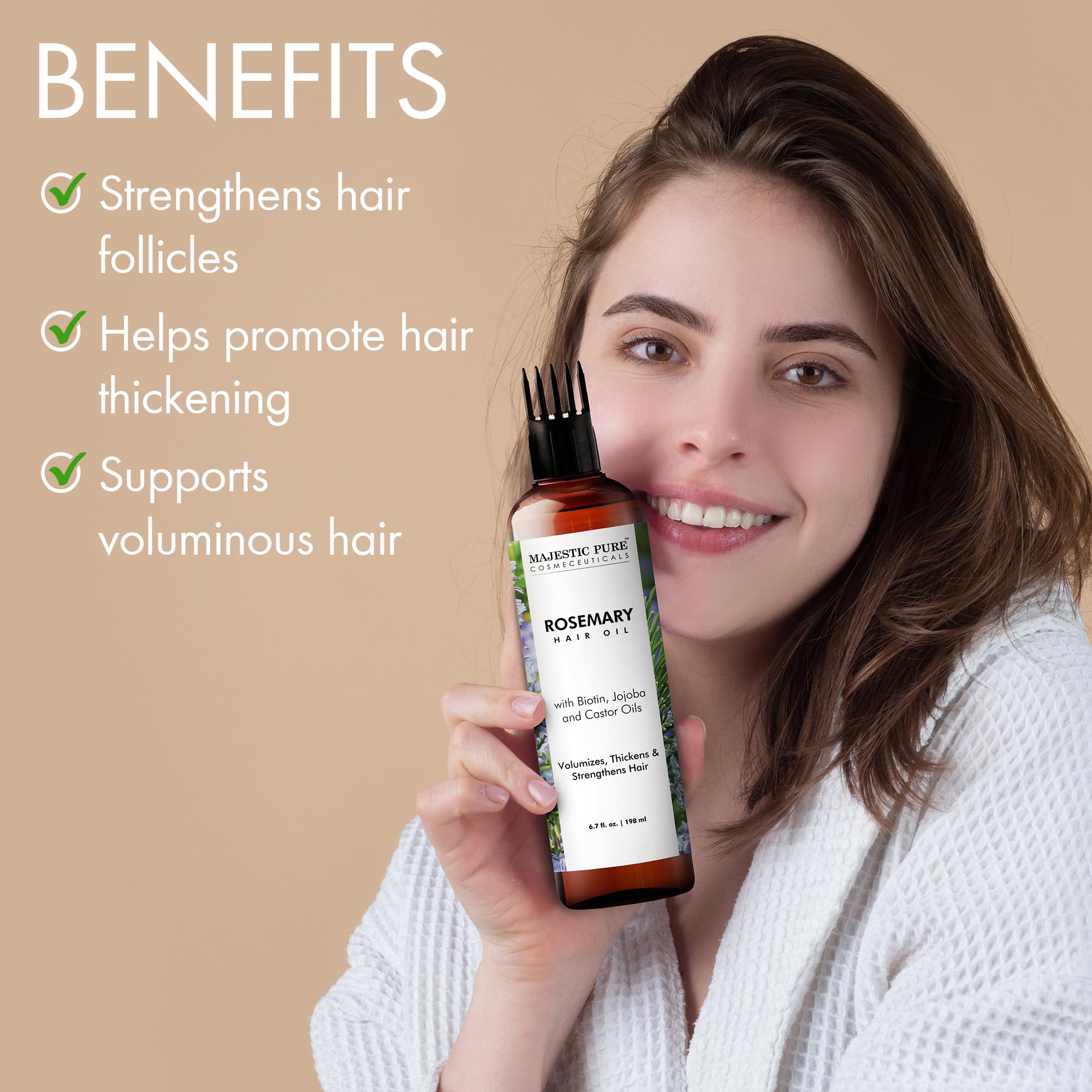 Majestic Pure 100% Pure Rosemary Oil For Hair Growth (6.7 Fl Oz) Infused With Biotin | Hair Strenghtening Treatment | Nourishing