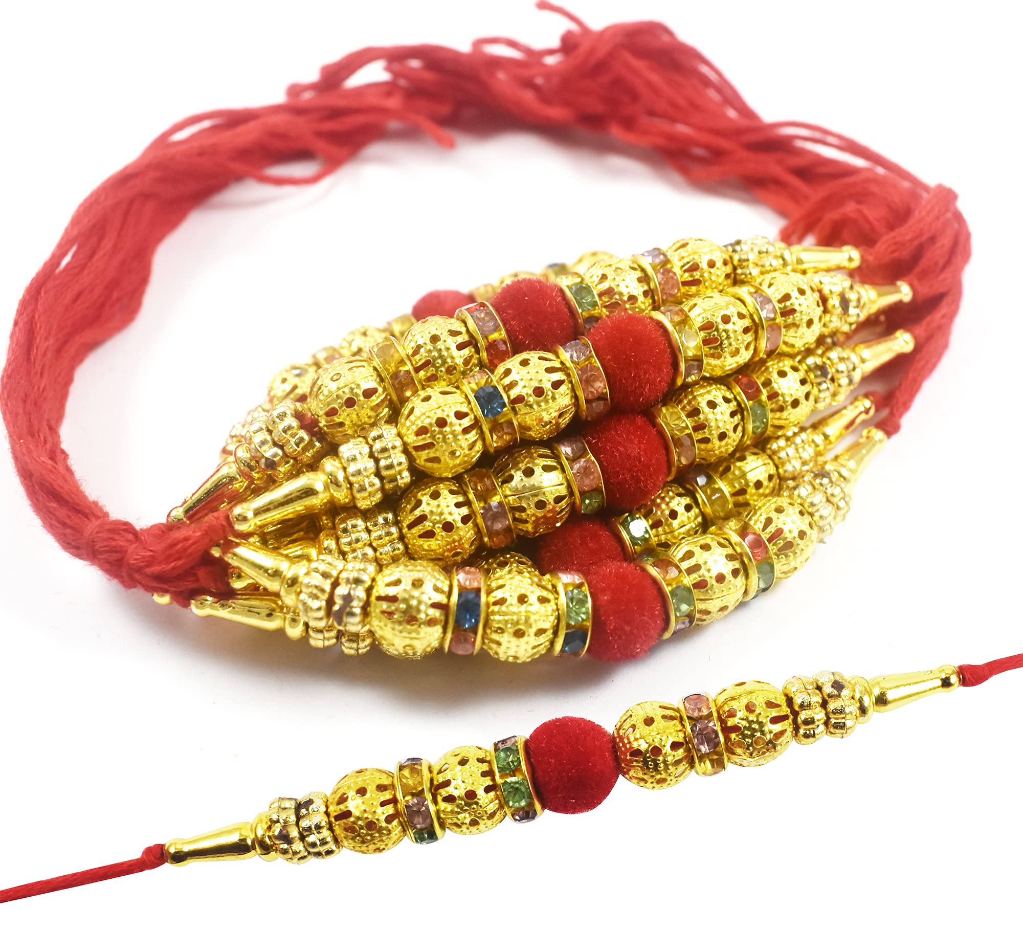 Urvi Creations Set Of 12 Golden Beaded Rakhi For Brother Rakhi Combo Rakhi For Bhaiya, Rakhi Gift For Brother 12 Similar Rakhi S