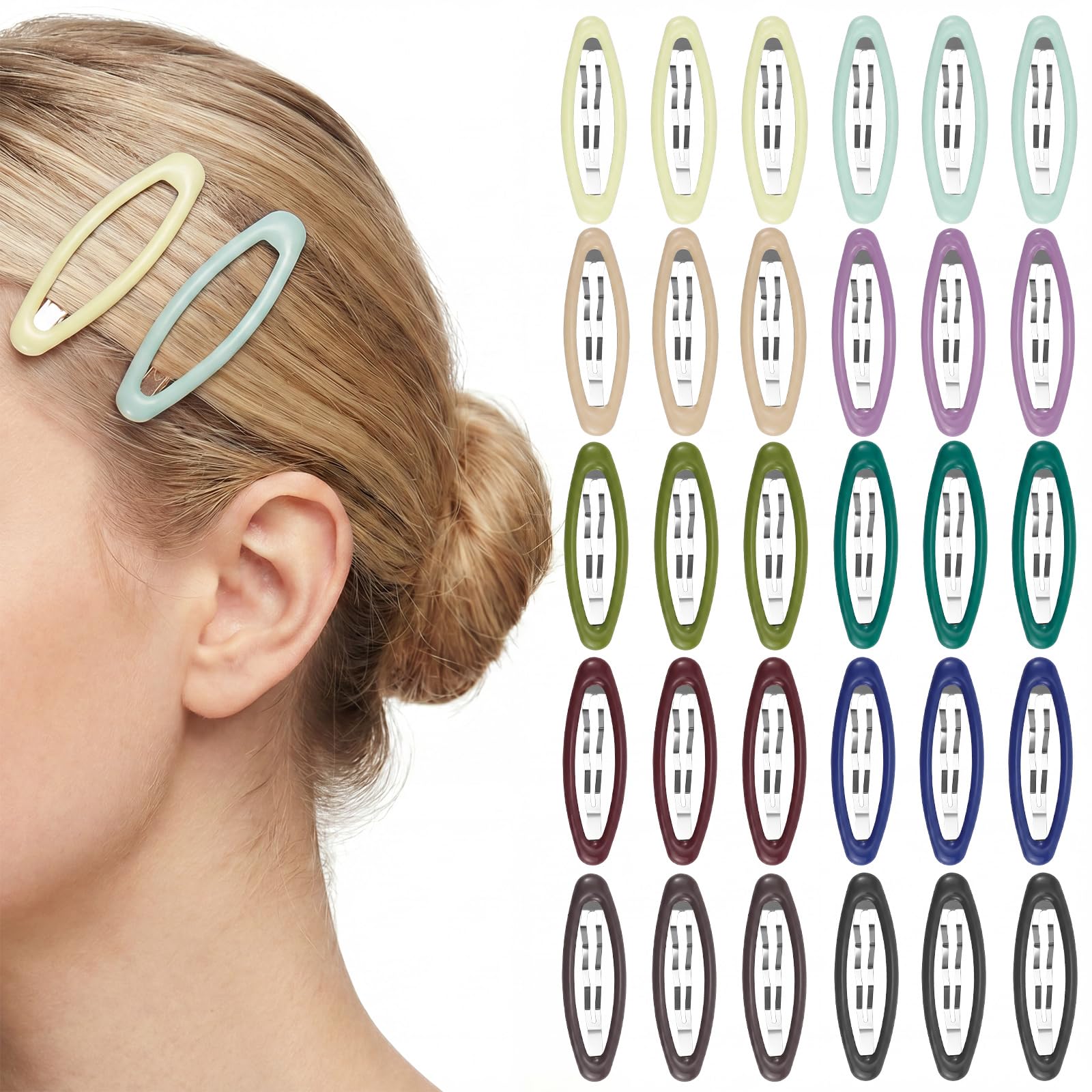 Obeoby Large Snap Hair Clips for Women, 30 Count, 2.7 In, Metal