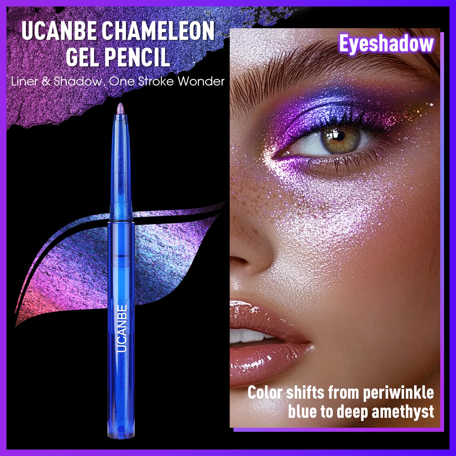 UCANBE Chameleon Eyeshadow & Eyeliner Gel Pencil - Waterproof, Long-Lasting, Multichrome, 1 Count, Periwinkle Blue to Deep Amethyst