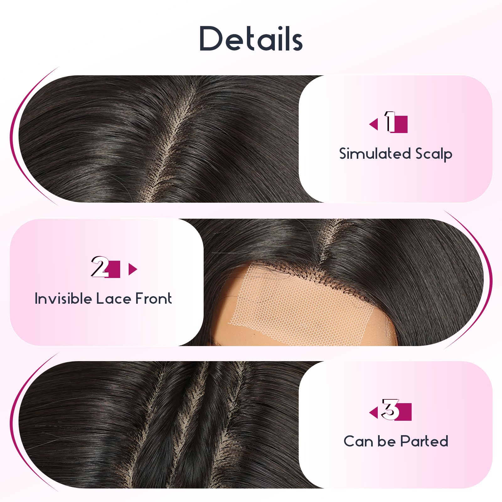 Emmor Long Layered Wigs,Natural Central Lace Bob, Premium Heat-Resistant Synthetic Straight Wigs For Women Daily Use(Natural Bla