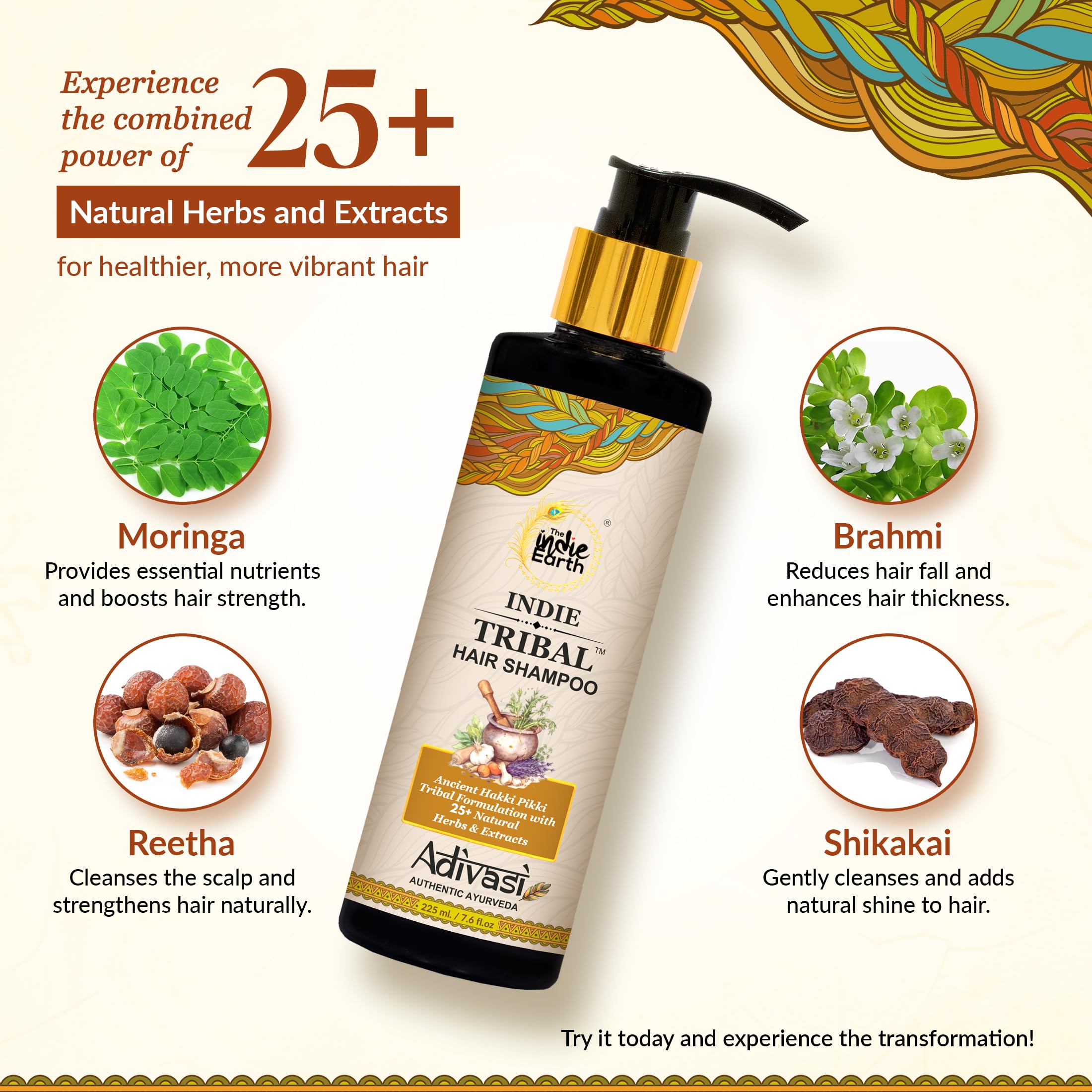 The Indie Earth Indie Tribal (Adivasi) Hair Shampoo Infused With 25+ Powerful Ingredients, Deep Cleanses Strengthens & Fortifies