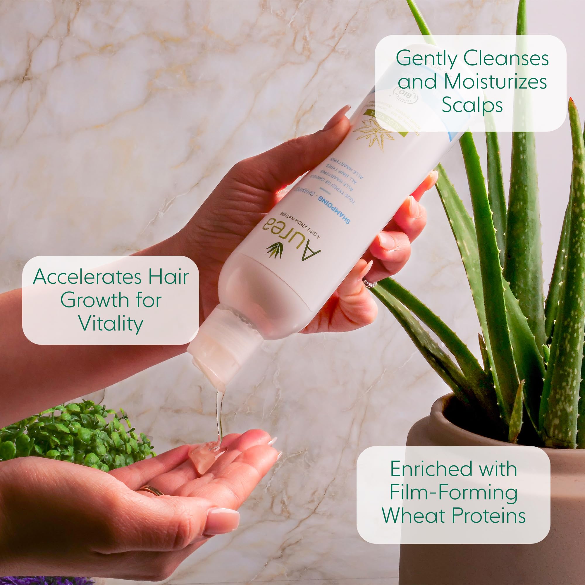 Aurea Aloe Vera Shampoo - Moisturizes And Soothes Hair Fibres - Restores Volume To Your Hair - Accelerates Hair Growth - Respect