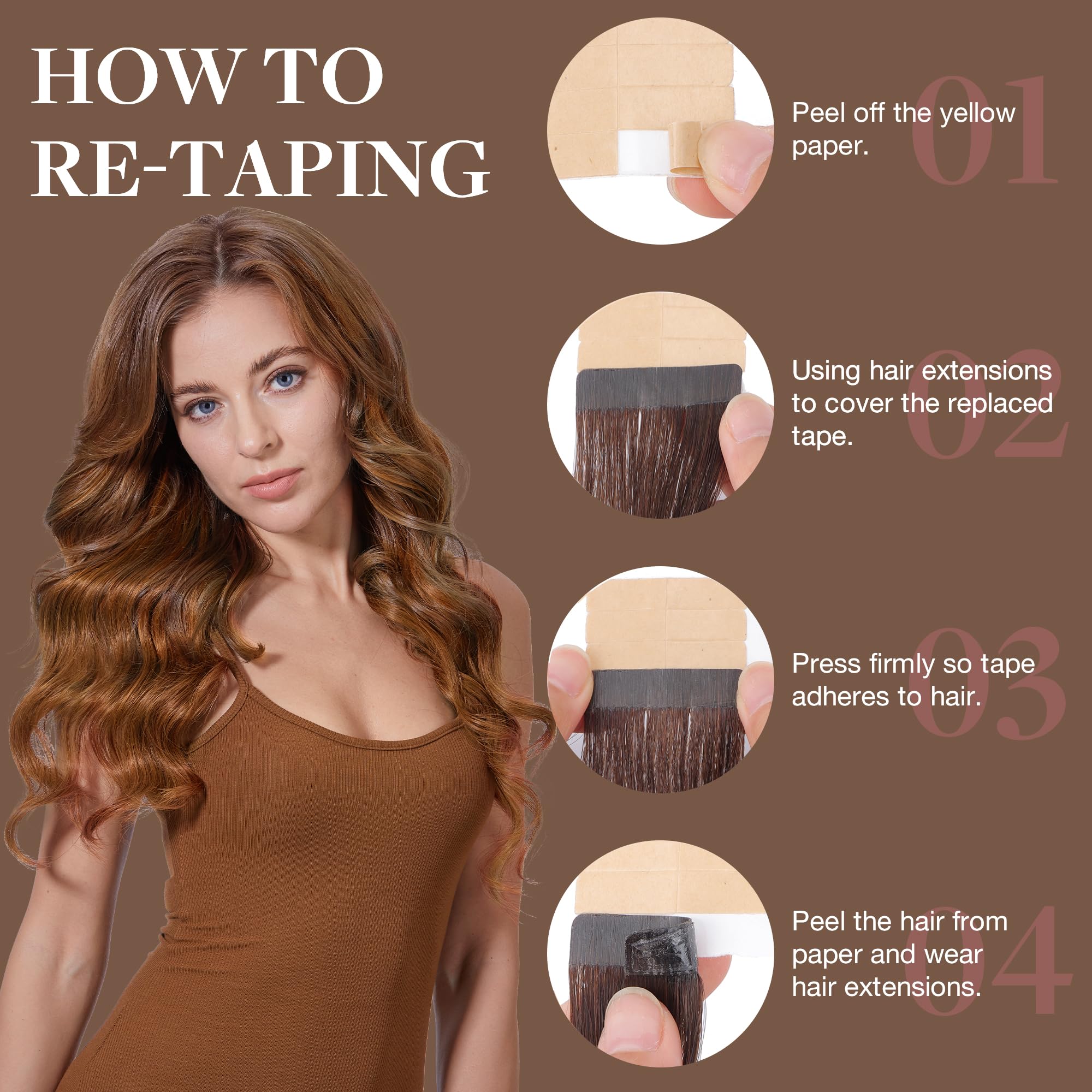Goo Goo Tape In Hair Extensions Human Hair, 350 Copper, 14Inch 100G 40Pcs, Thick Ends Straight Seamless Tape In, Invisible Tape