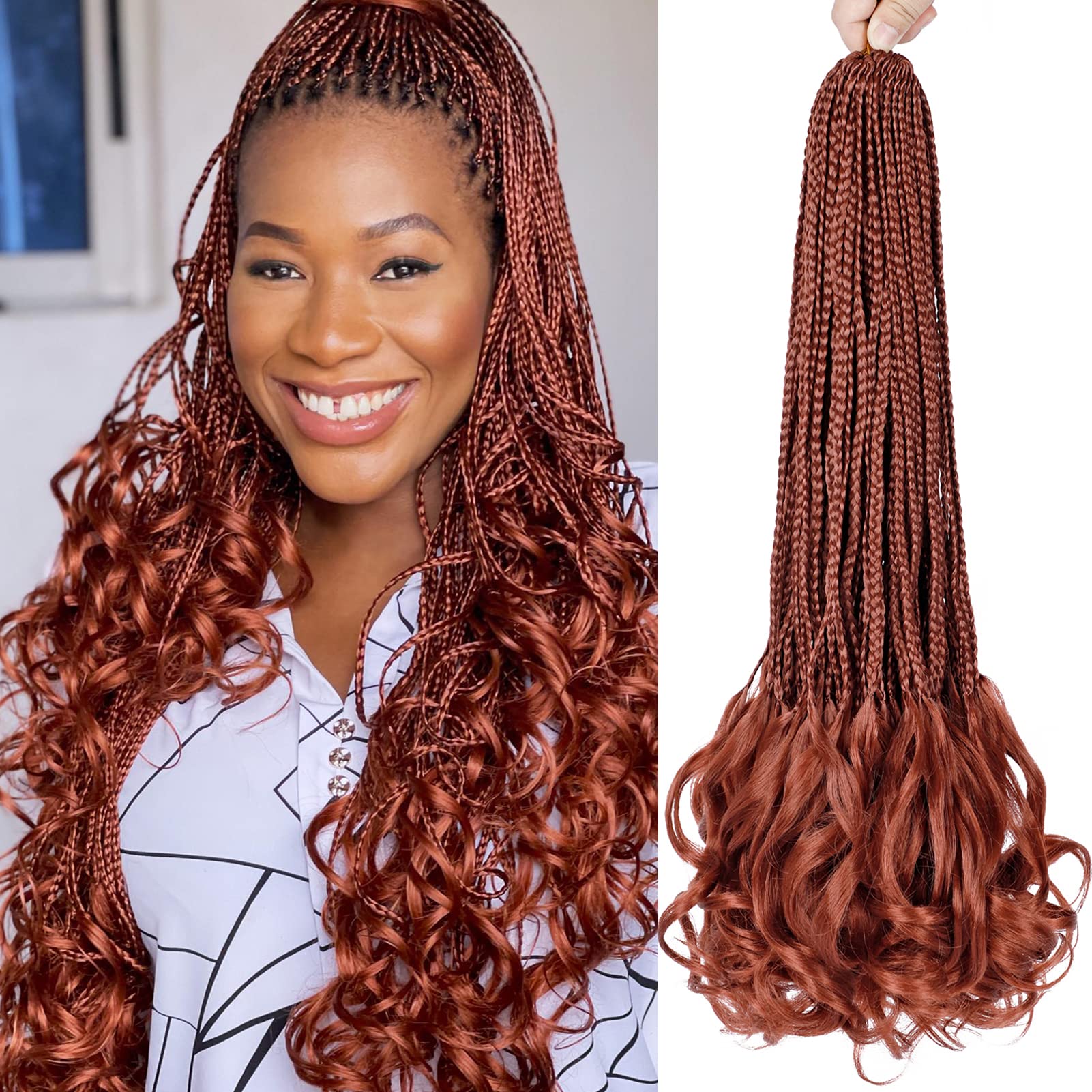French Curl Crochet Braids 22 Inch 6 Packs Goddess Box Braids Crochet Hair Pre Looped French Curly Braiding Hair Cooper Red Croc