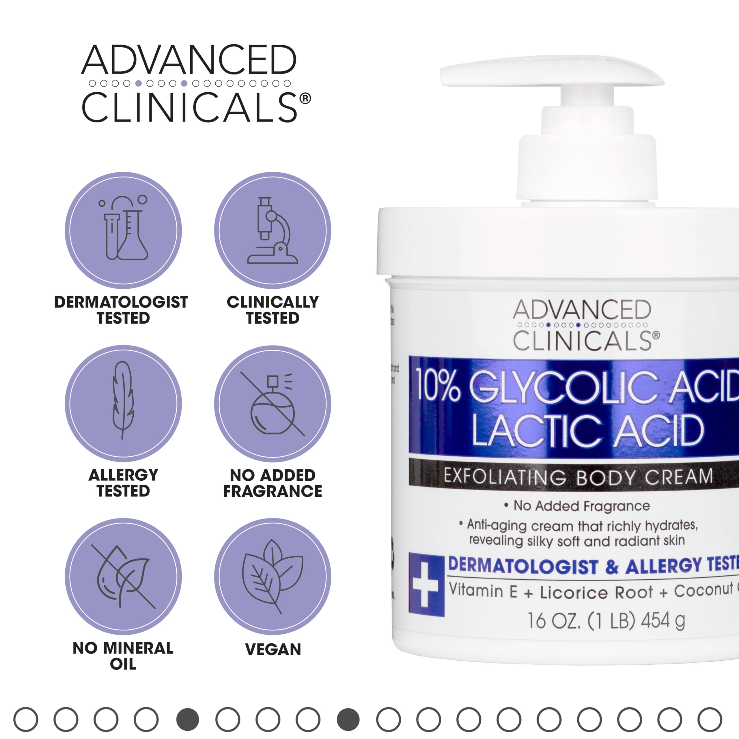 Advanced Clinicals 10% Glycolic Acid + Lactic Acid Body Lotion Skin Care Moisturizer | AHA Exfoliating KP Bump Eraser Body Cream