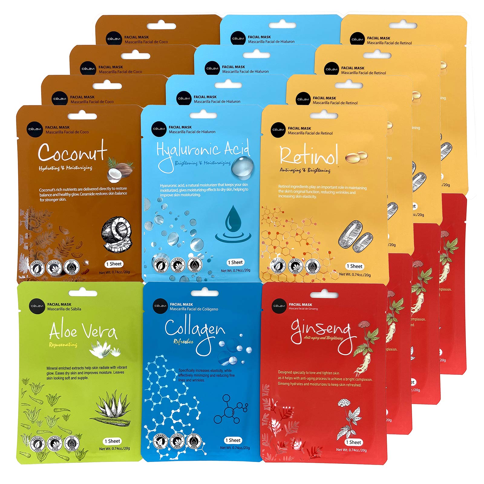 Celavi Essence Facial Face Mask 24 Sheets K-Beauty Skincare Korea Skin Care Moisturizing New D Type