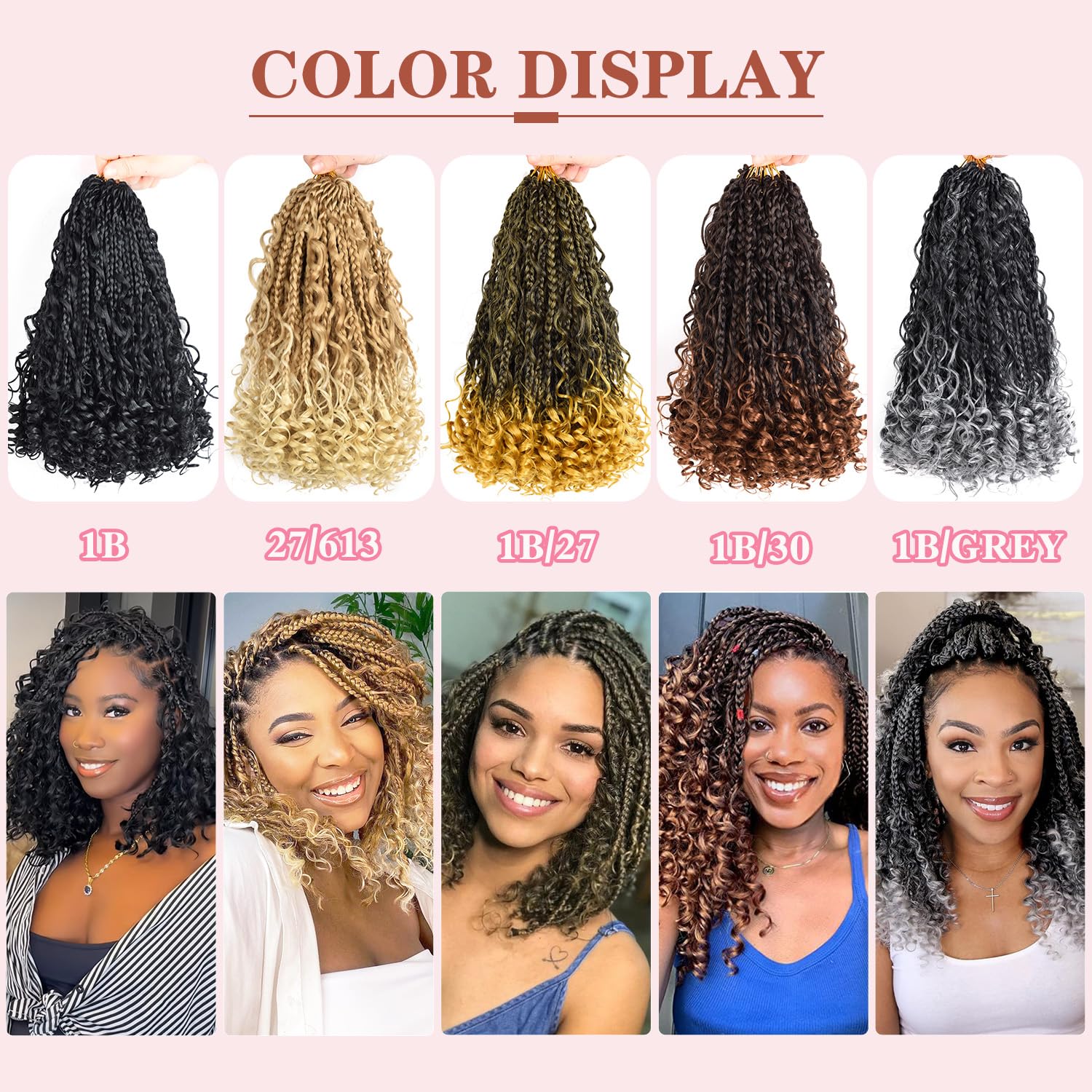 SUN LOCS 12 Inch Goddess Box Braids Crochet Hair - 8 Packs, Synthetic, Color 27/613# with Curl Ends