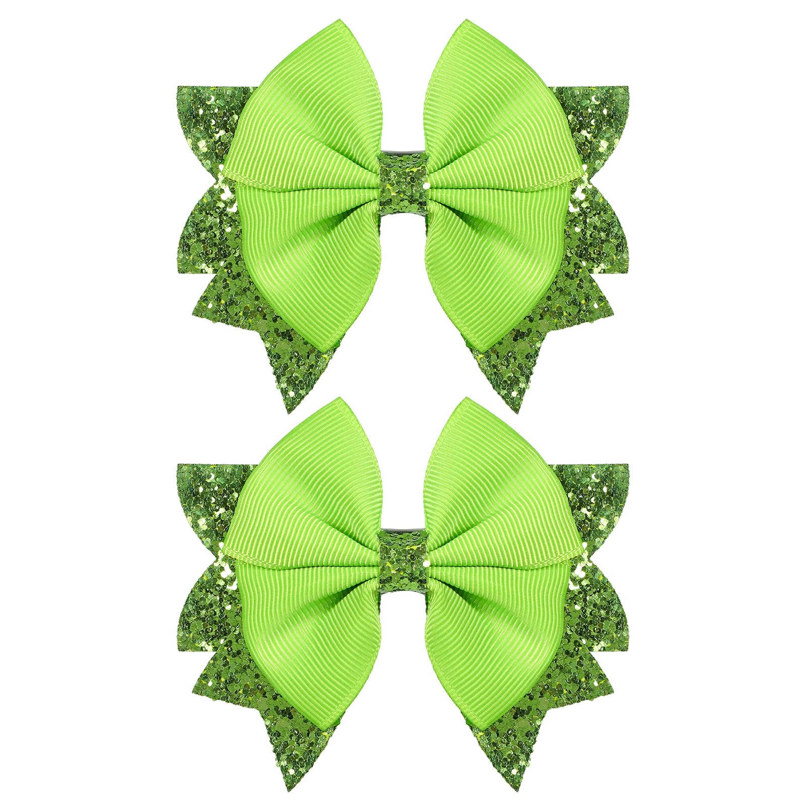 2pc Glitter Light Green Hair Bow Clips 3.5in Sparkling Ribbon Sequins Cheer Barrettes Alligator Hairpins for Toddler Girls Kids 