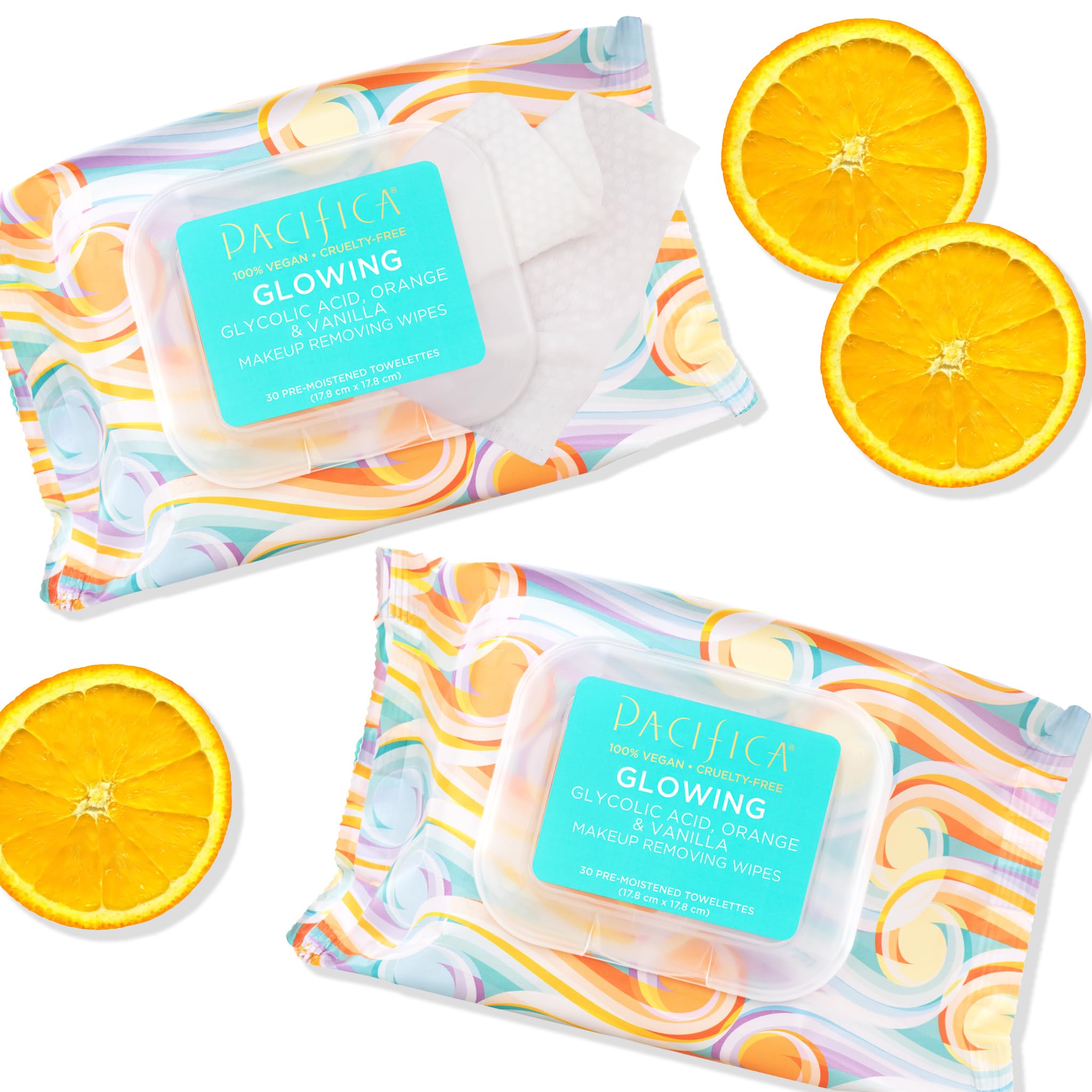 Pacifica Beauty, Glowing Makeup Remover Wipes, Glycolic Acid, Coconut Water, Aloe Infused, Daily Cleansing, Exfoliating, Clean S
