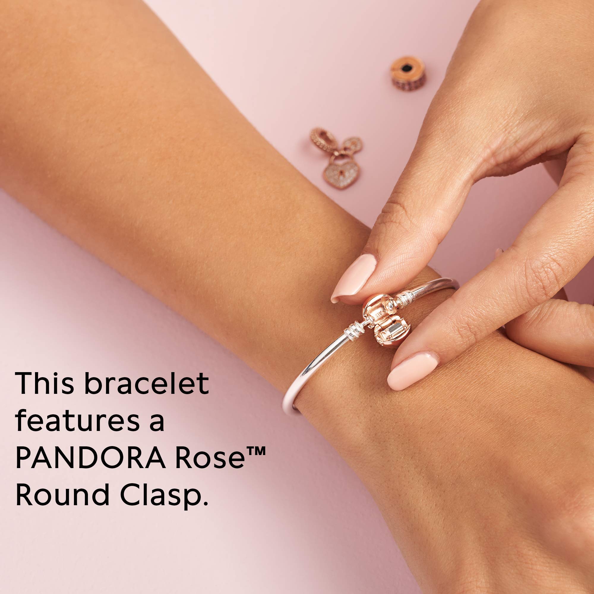 PANDORA Silver Bangle w Rose Clasp