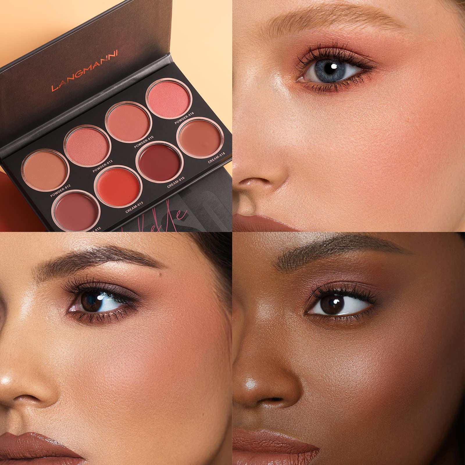 Professional Blush Makeup Palette, 8 Colors Blush And Highlighter Palette Matte Powder Bright Shimmer Mineral Contour Blush Pale
