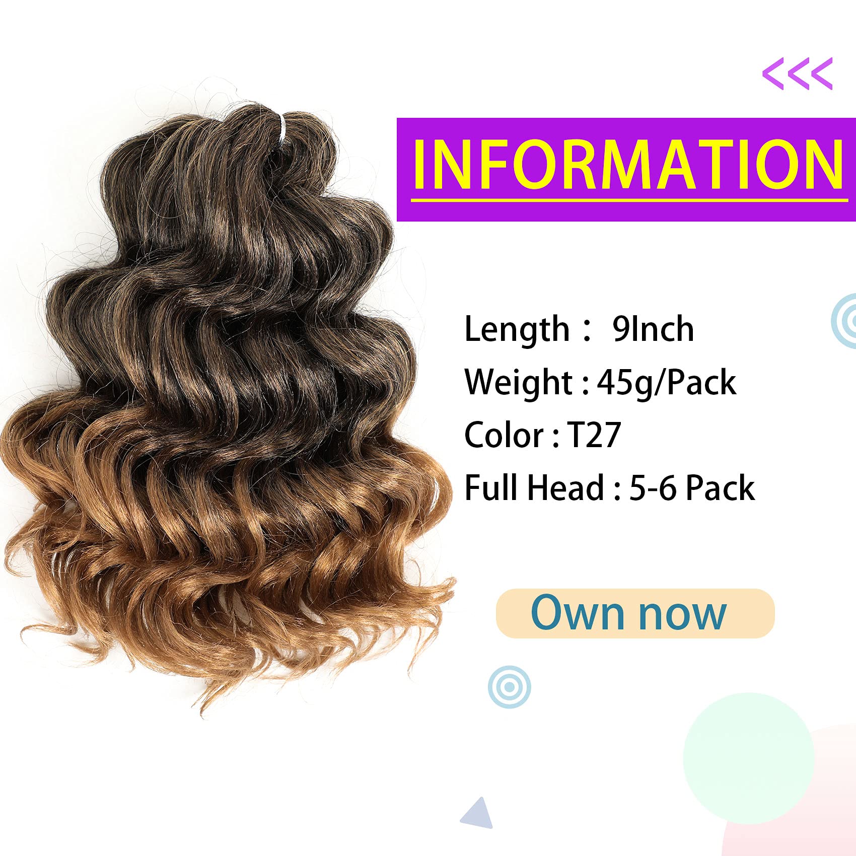 Ocean Wave Crochet Hair Deep For Black Womenocean Braids Synthetic Braiding Extensions 8 Packs (9 Inch (Pack Of 8) , T27)