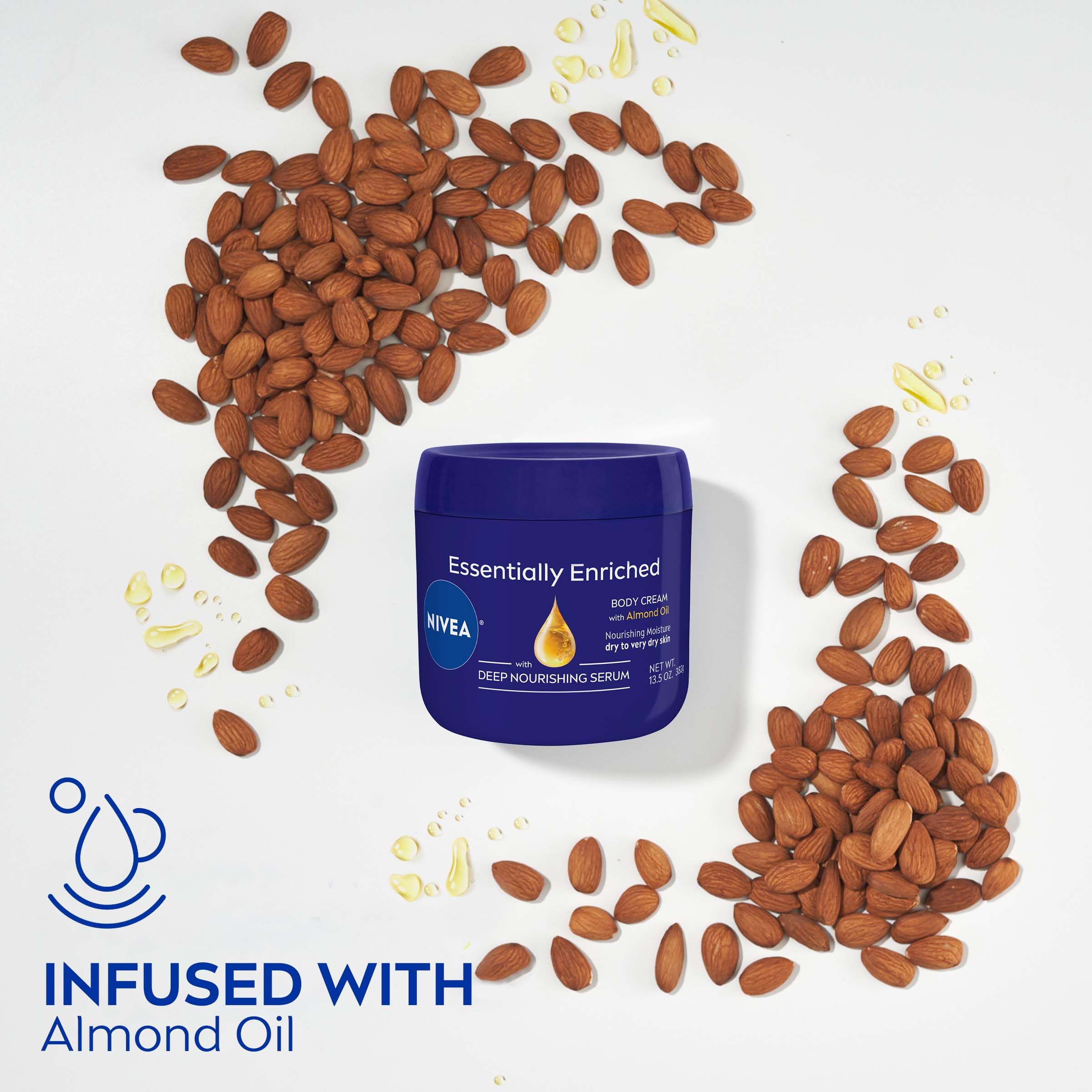NIVEA Essentially Enriched Body Cream, Moisturizing Cream for Dry and Very Dry Skin, Enriched with Deep Nourishing Serum and Alm