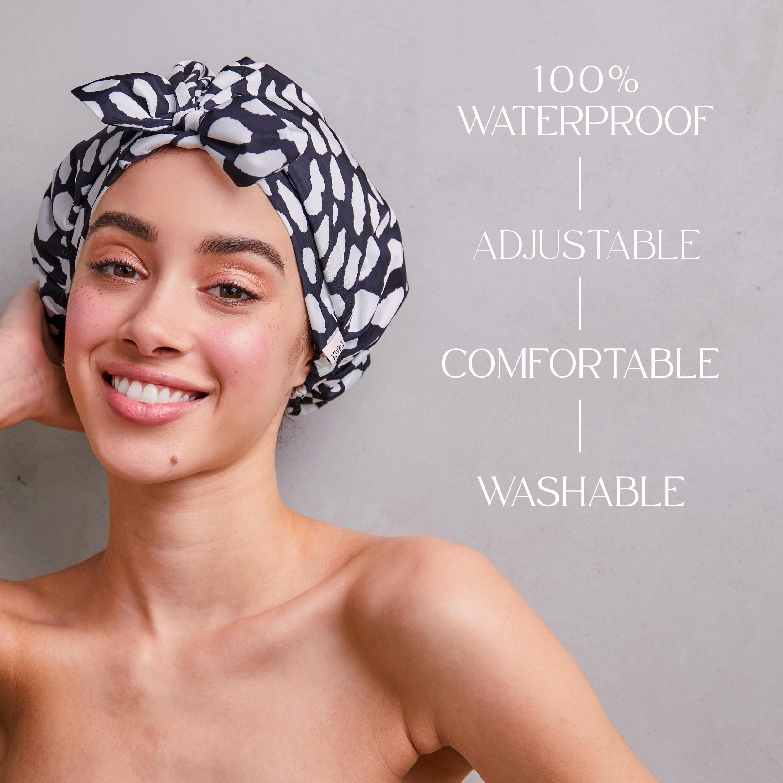 Grace & Company Luxury Shower Cap For Women - 100% Waterproof, Reusable, Washable & Breathable Shower Caps - Casablanca