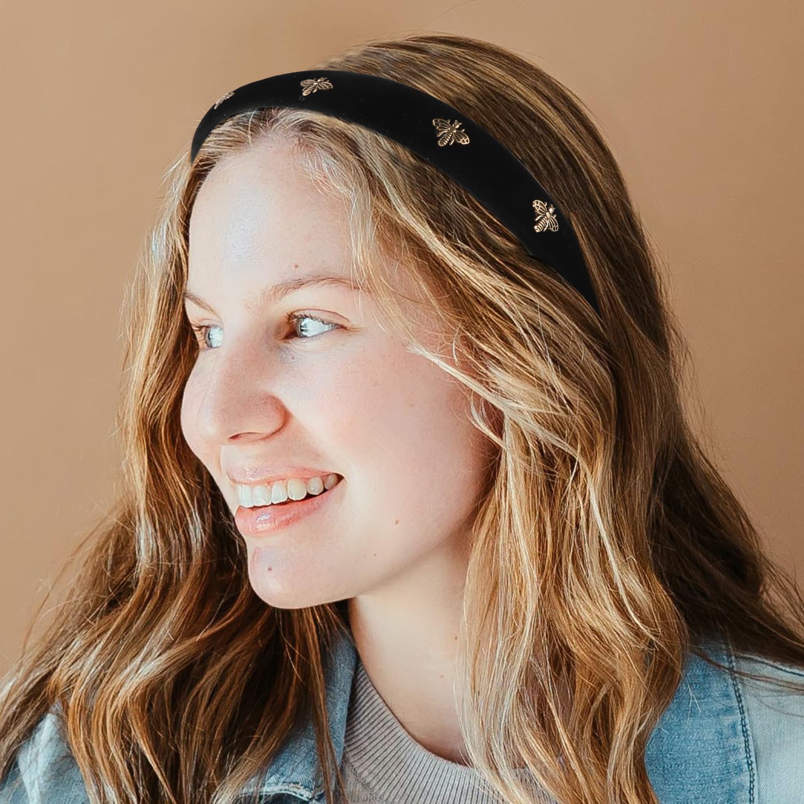 Xihircd 2Pcs Headbands For Women, Black Bee Velvet Headband Versatile Cute White Pearl Hair Band Non Slip Fashion Female Hair Ac