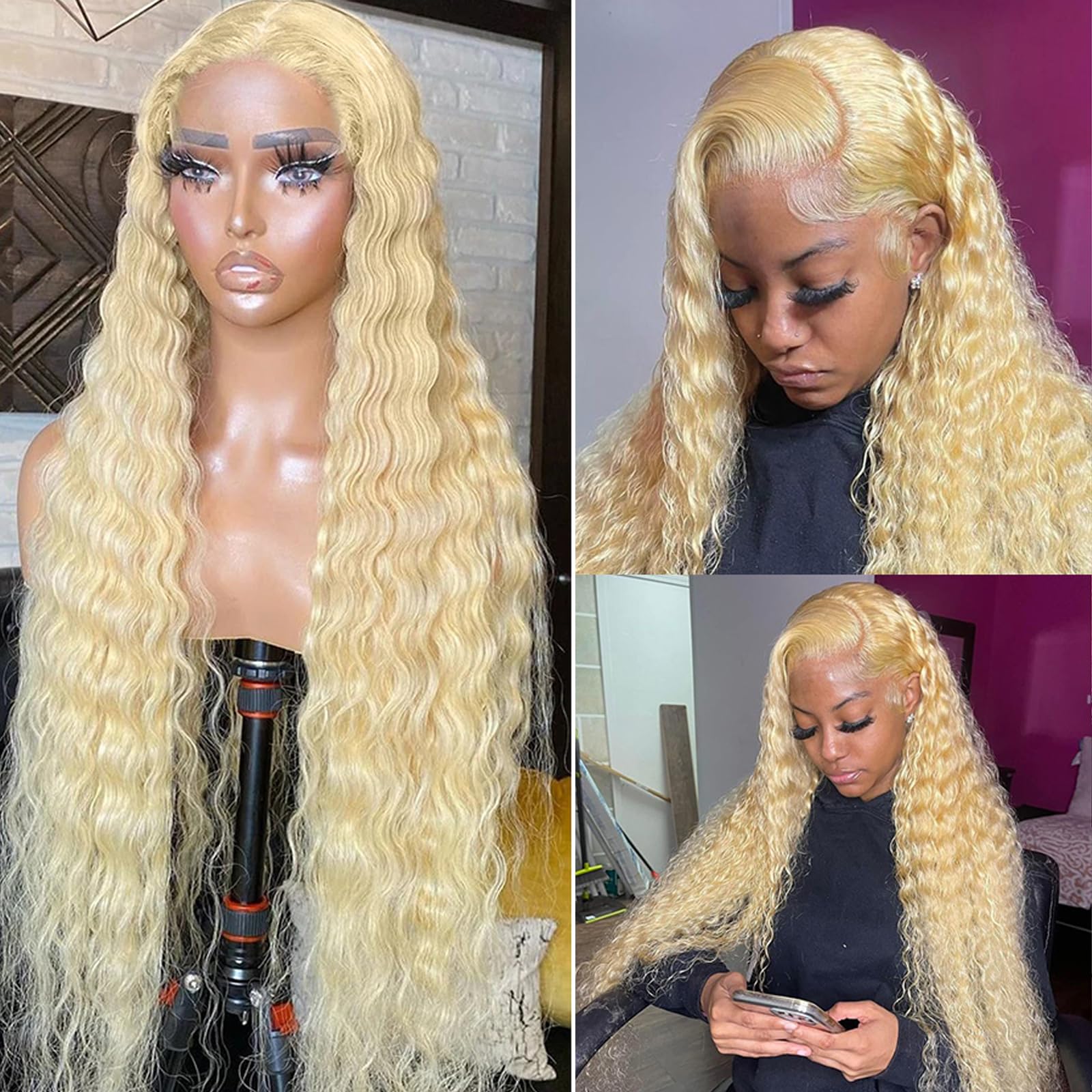 13x4 HD Blonde Lace Front Wigs Human Hair, Pre Plucked 150 Density 613 Deep Wave Lace Front Wigs HD Transparent Undetectable Mel