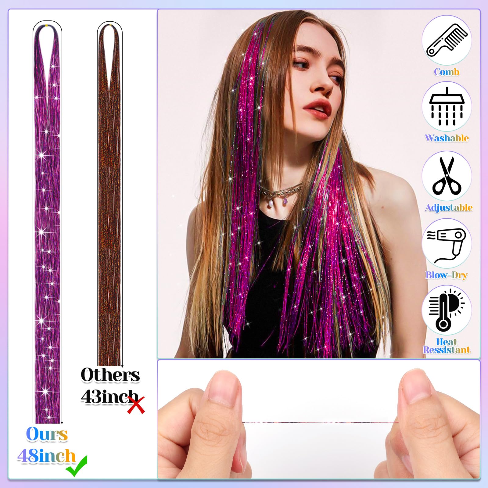 LifeisLuck 20 Colors Fairy Hair Tinsel Kit - 4000 Heat Resistant Glitter Strands for Hair Extensions, Perfect for Christmas, Halloween, Cosplay Parties