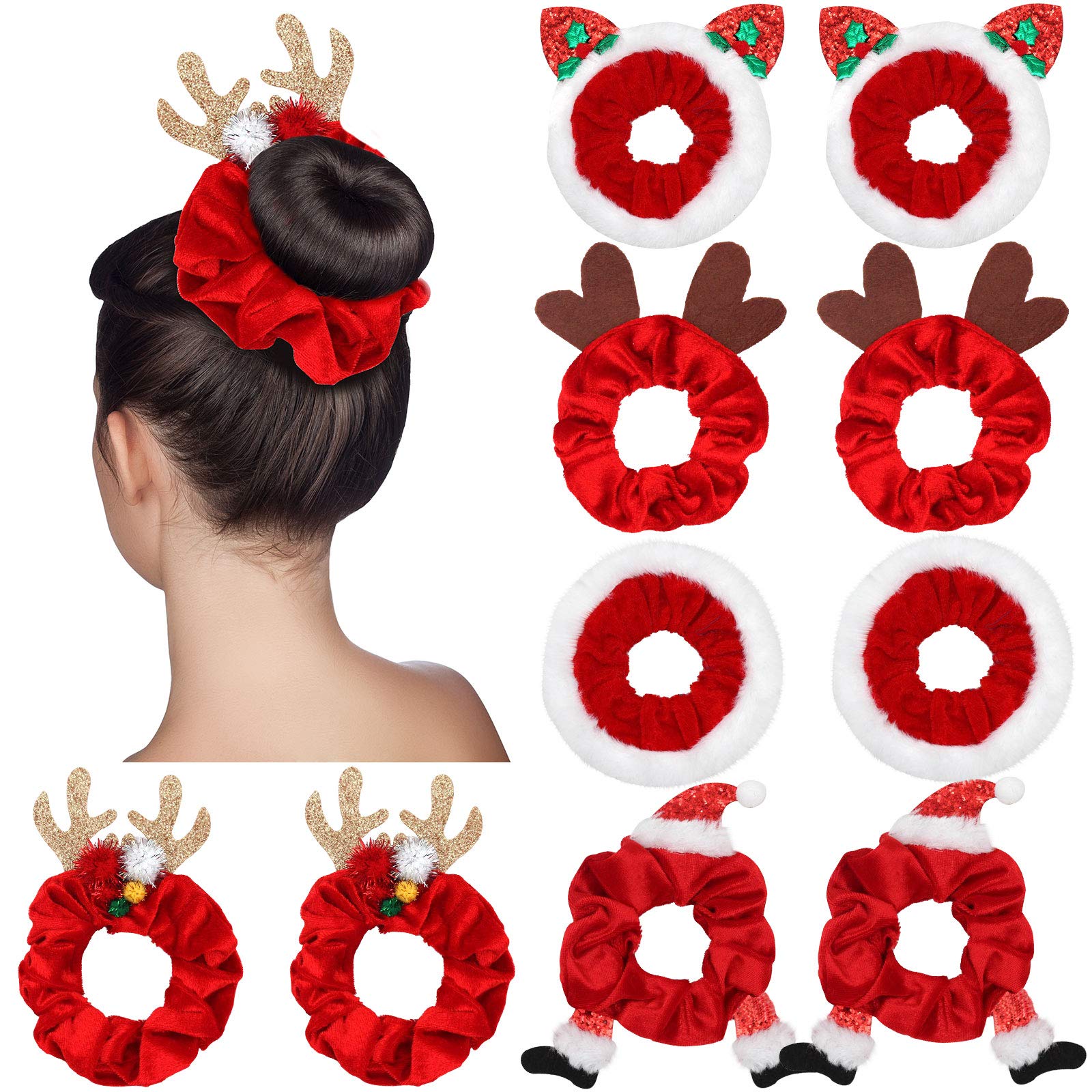 10 Pieces Christmas Hair Scrunchies Elk Santa Claus Elastic Hair Bands Soft Velvet Hair Ties Ropes Christmas Hair Accessories fo