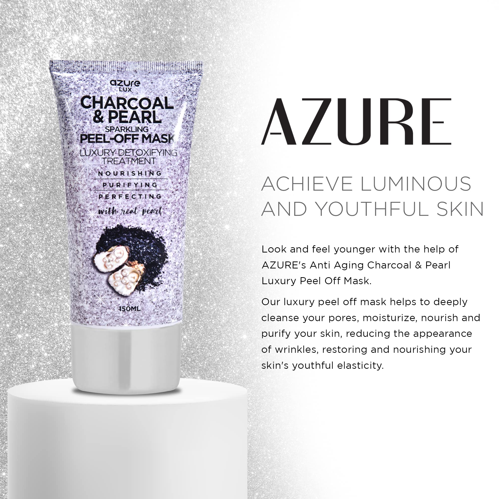 Azure Cosmetics Charcoal & Pearl Sparkling Peel-Off Mask - Korean Skincare For Anti-Aging, Dirt & Oil Control With Hyaluronic Ac