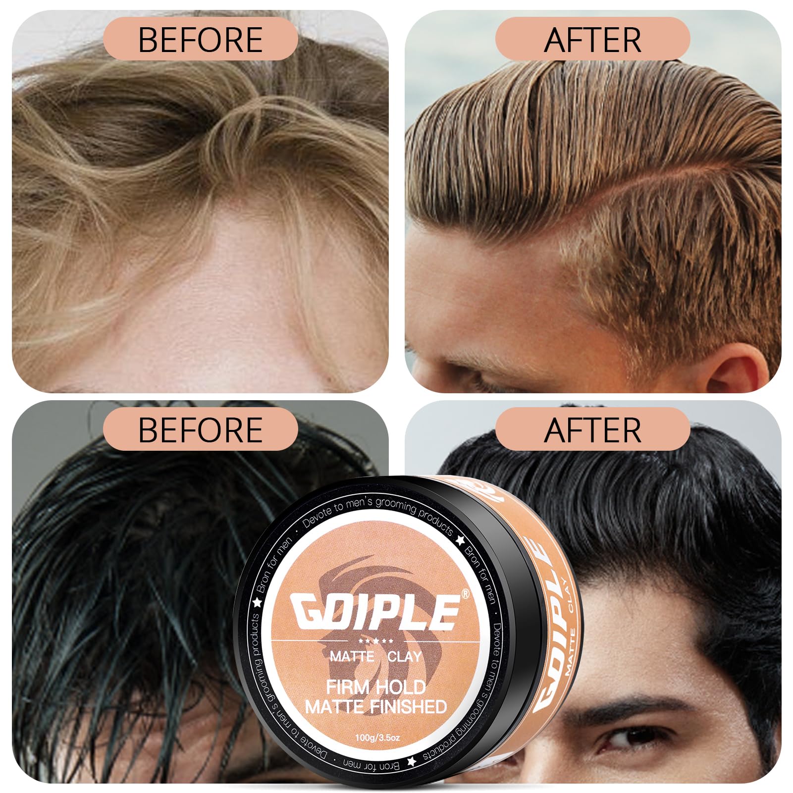 Hair Styling Clay For Men Firm Hold - Matte Finish Hair Clay Hair Paste Water Based Matte Texture Pomade Mens Hair Products - Ha
