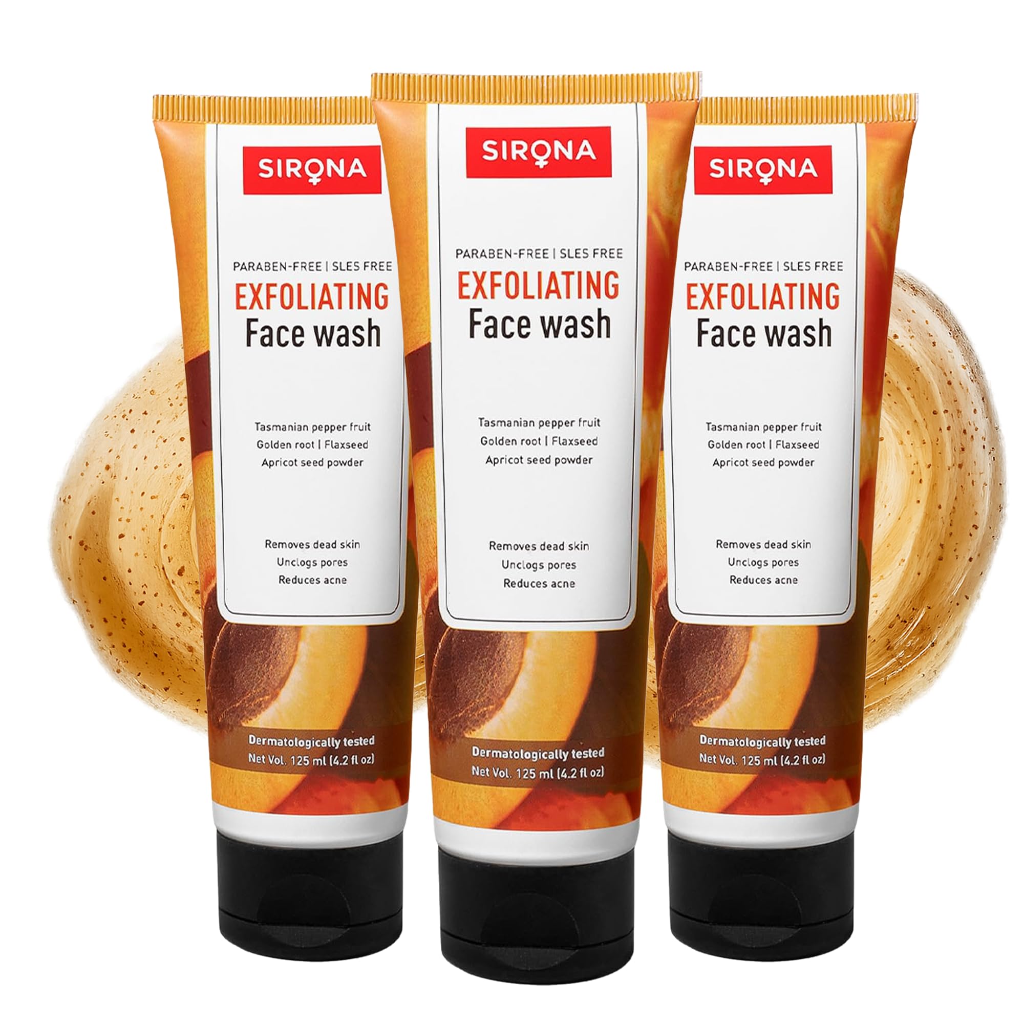 Sirona Exfoliating Natural Face Wash For Men & Women - 125 Ml (Pack Of 3)