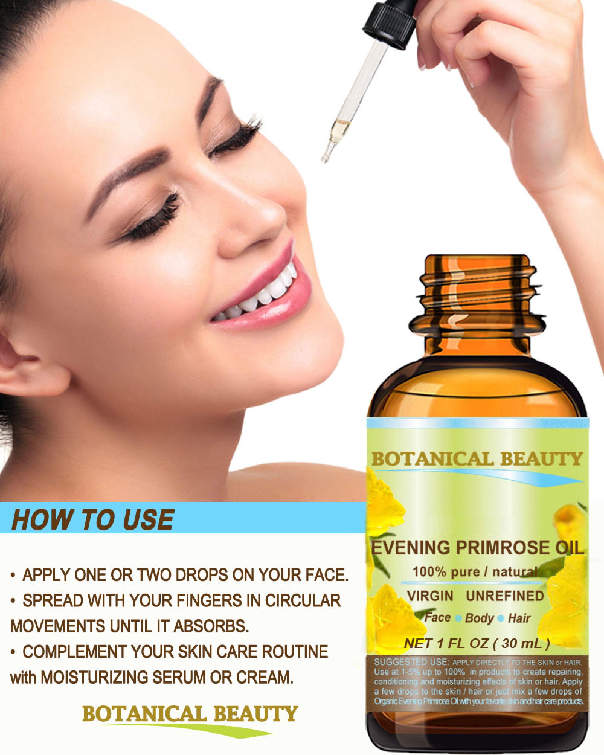 Botanical Beauty Evening Primrose Oil 100% Pure Natural Undiluted Unrefined Virgin Cold Pressed Carrier Oil. 0.5 Fl.Oz.- 15 Ml F