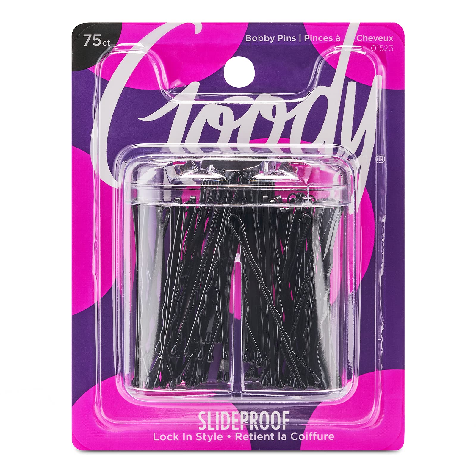 Goody Bobby Pin Box With Magnetic Top - 75 Count, Black - Slideproof And Lock In Place - Suitable For All Hair Types - Pain-Free
