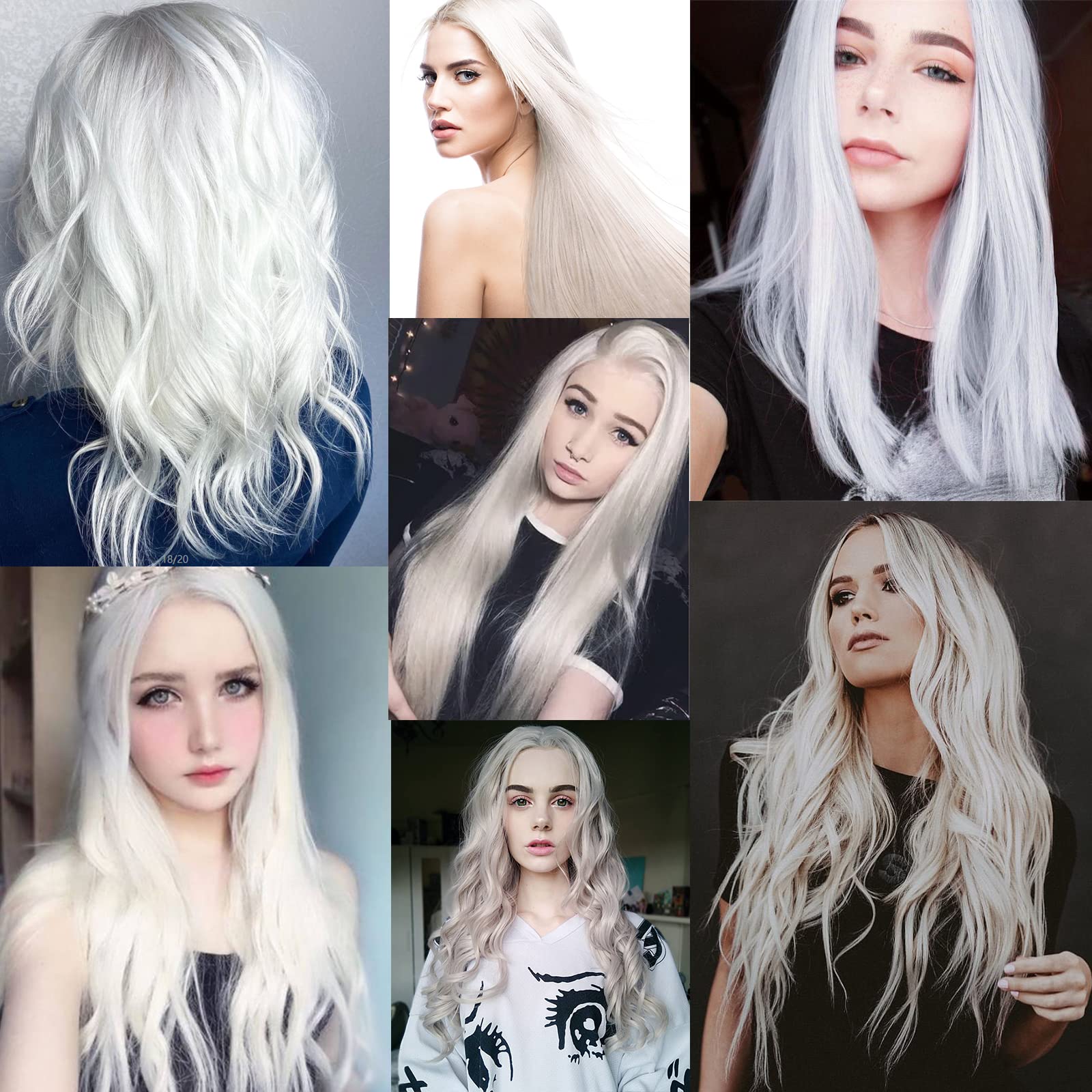 12PCS Colored White Hair Extensions Party Highlights Colorful Clip in Hair Extensions 22 Inch Straight Synthetic Hairpieces for