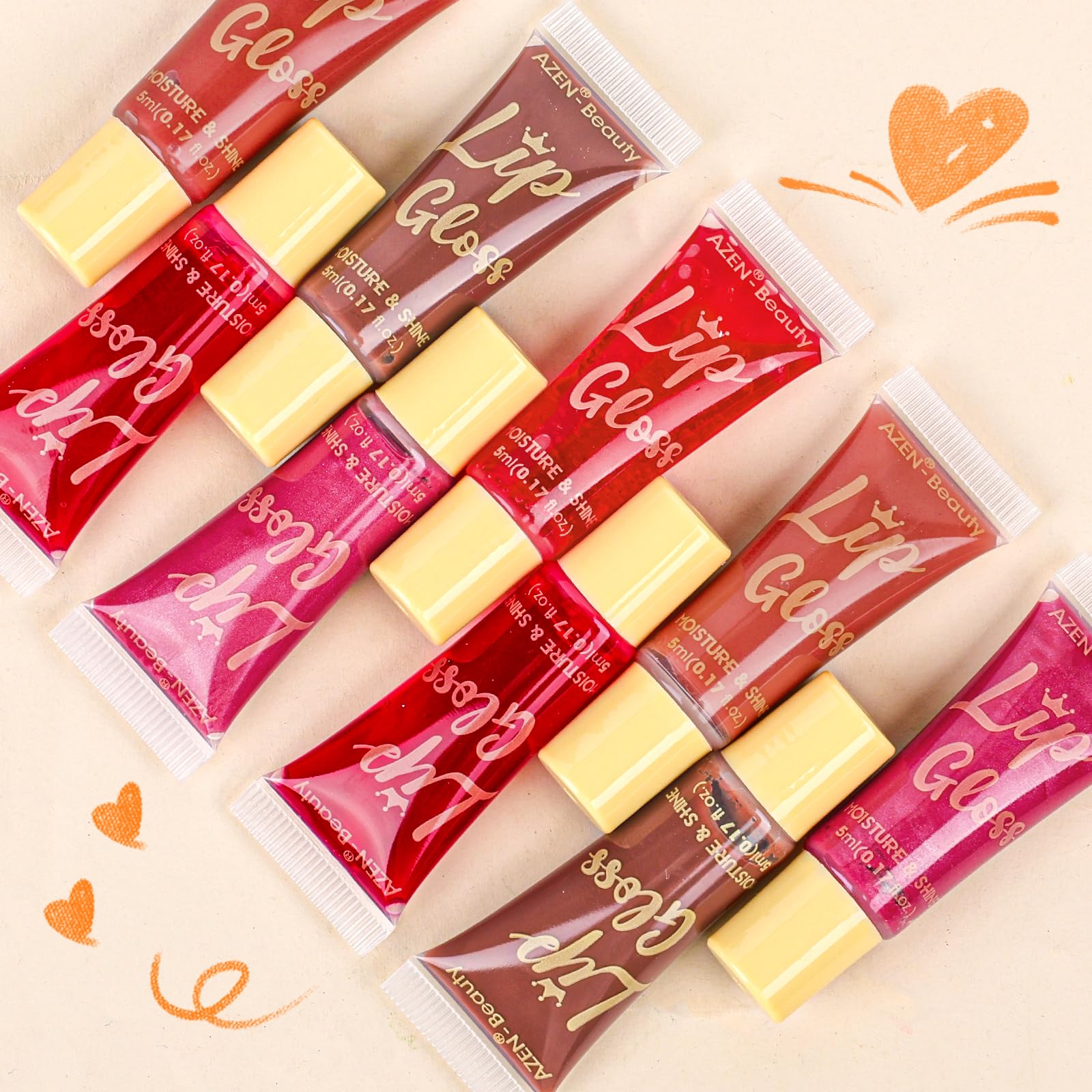 Azen 60 Pack Lip Gloss Set, Color Lip Oil For Dry Cracked Lips Moisturizing Hydrating Nourishing With Vitamin E