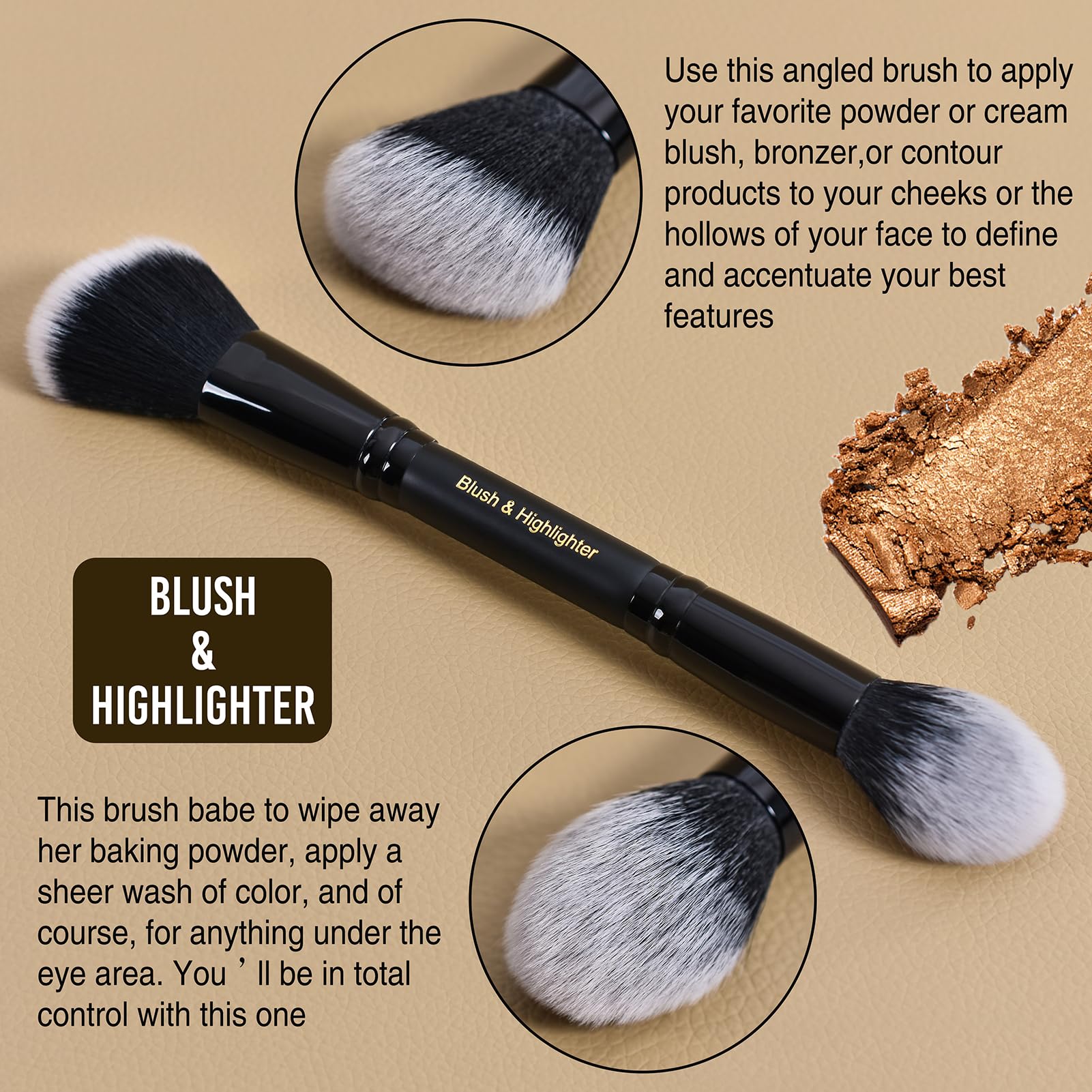 Loryp Foundation Brush Contour Bronzer Brush Double Ended Blush Highlighter Brush For Blending Liquid Powder Concealer Cream