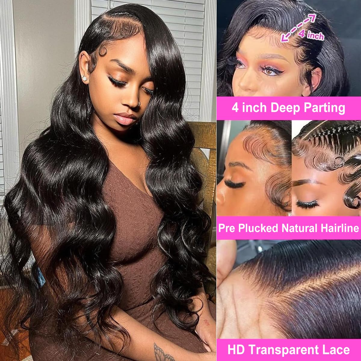 Gabrielle 26 Inch Body Wave Lace Front Wigs Human Hair 13X4 Hd Lace Frontal Wigs Body Wave Human Hair 180 Density Pre Plucked Br