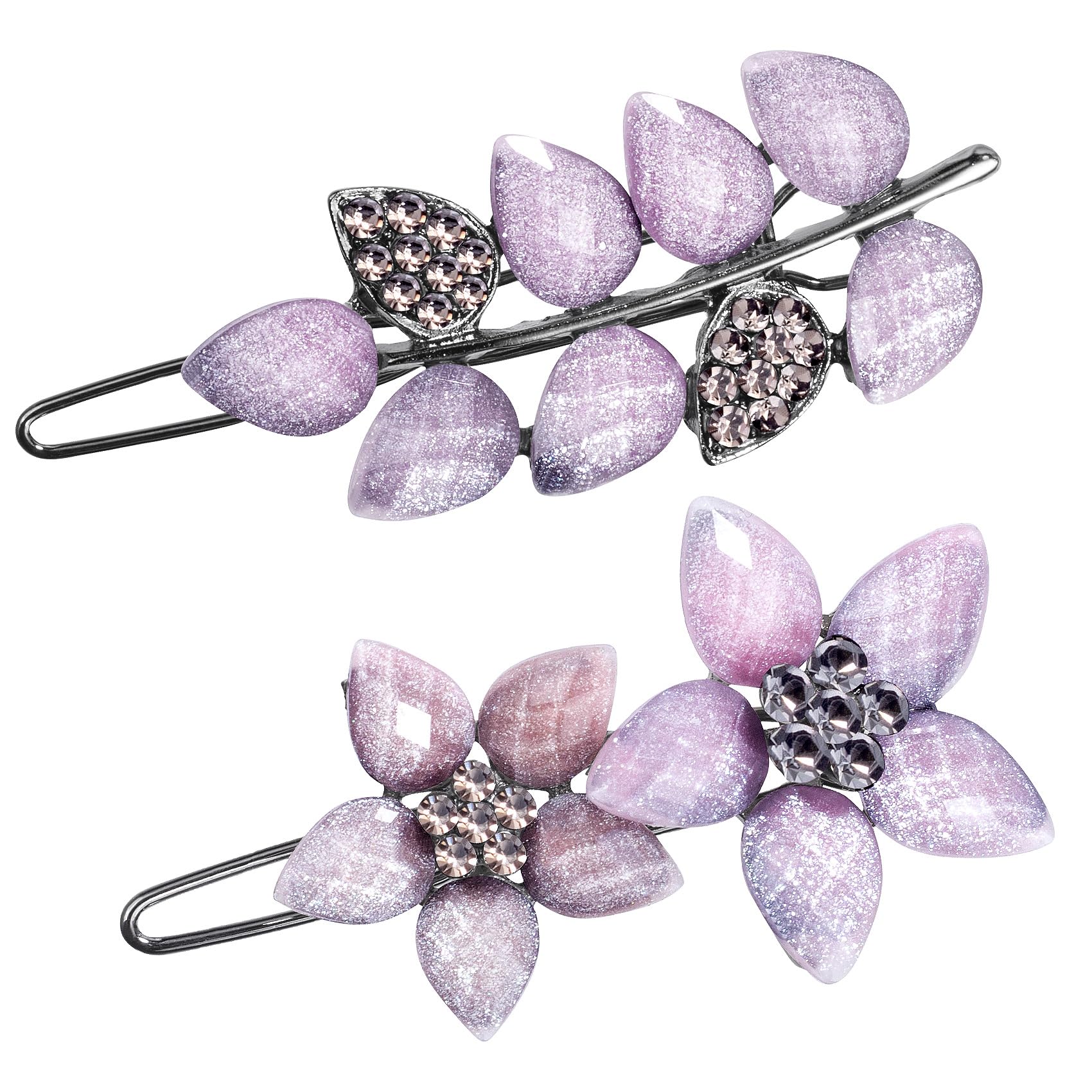 HINZIC 2Pcs 2inch Vintage Rhinestone Hair Clips Pink Sparkly Crystal Clips Flower Small Hair Barrettes Decorative Wedding Prom E