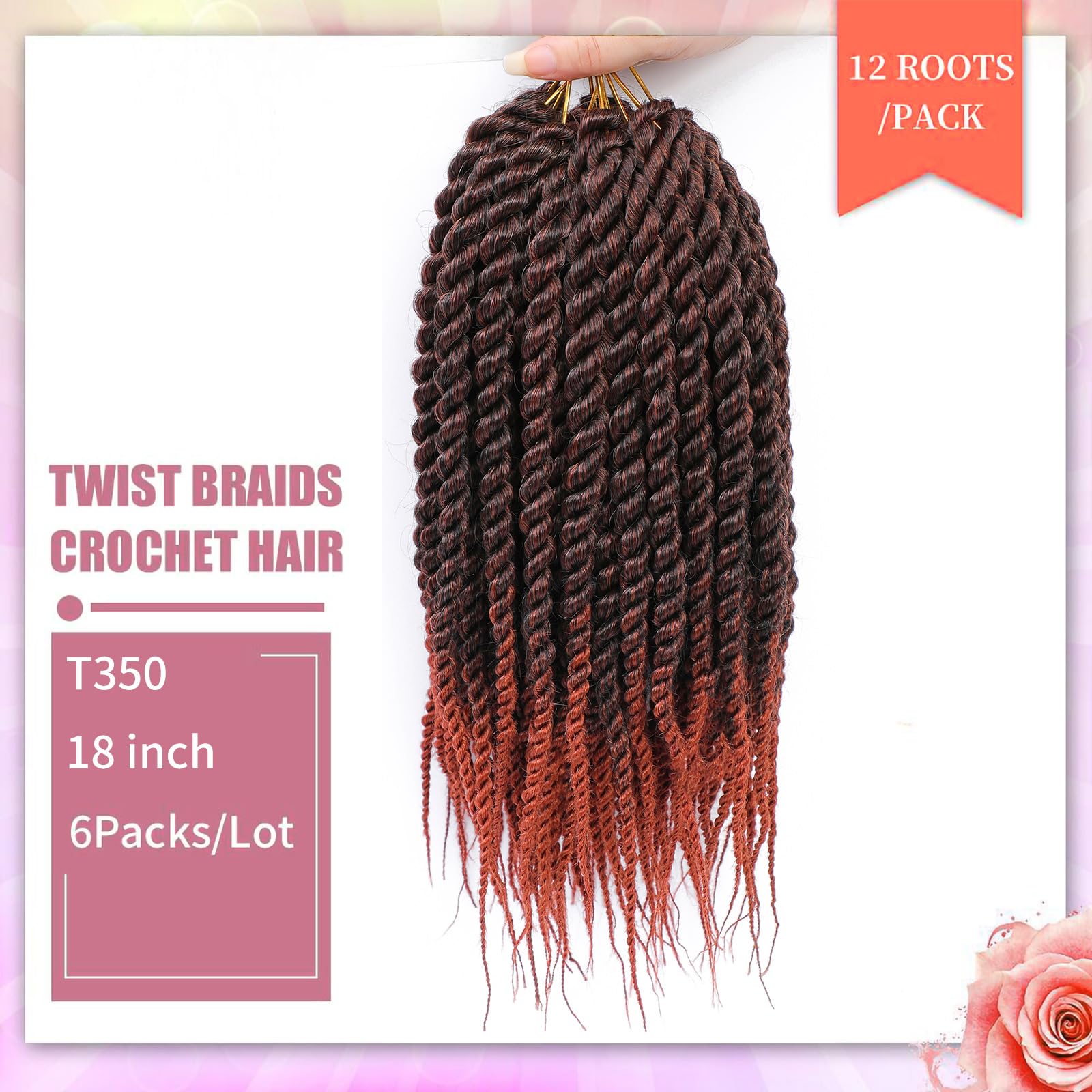 Admutty Havana Twist Crochet Hair 6 Packs Crochet Braids Senegalese Twist Crochet Braiding Hair (18 Inch (Pack Of 6), T1B/350)