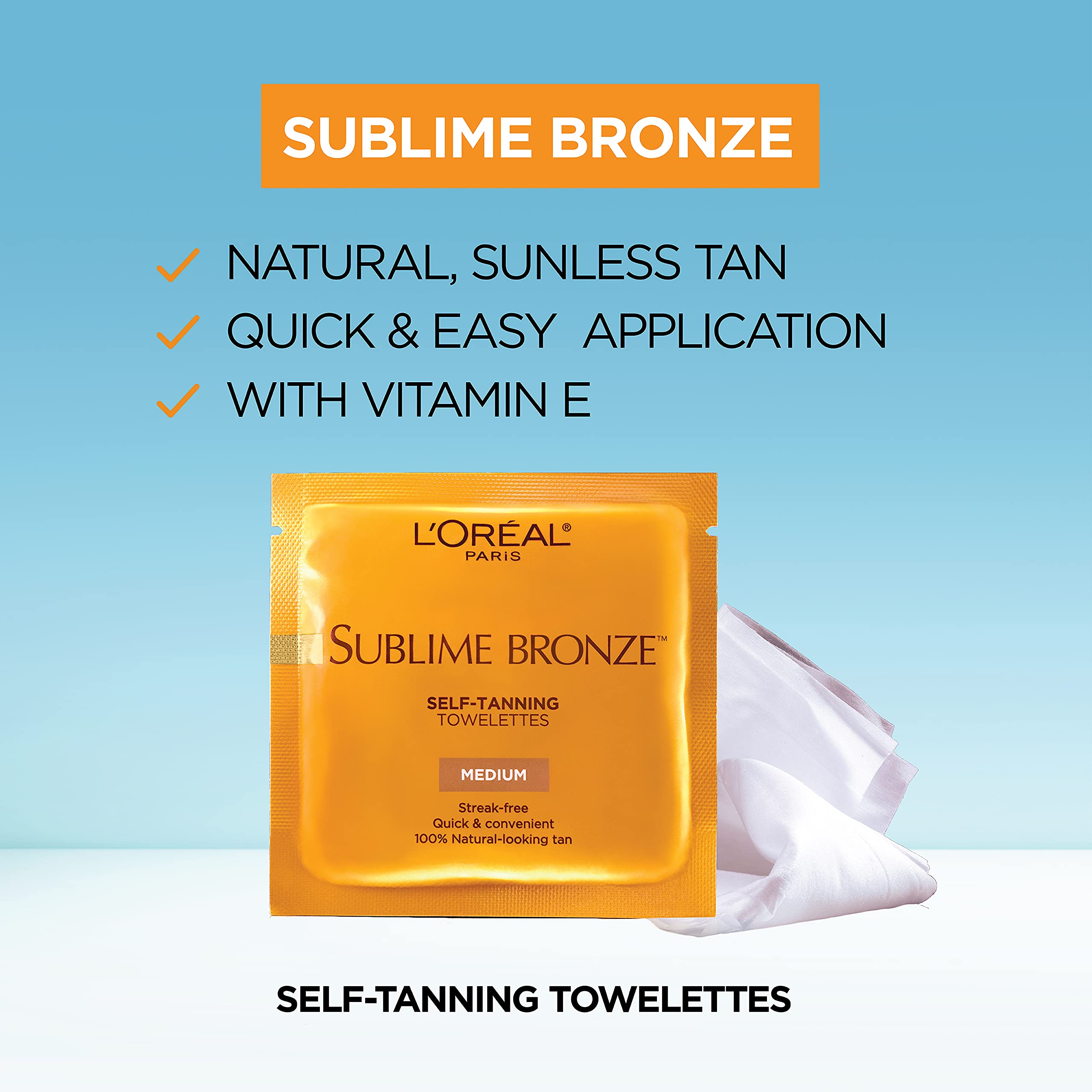 Loral Paris Sublime Bronze Self Tanning Towelettes, Streak-Free, Natural Looking Tan, 6 Ct (Pack Of 2)