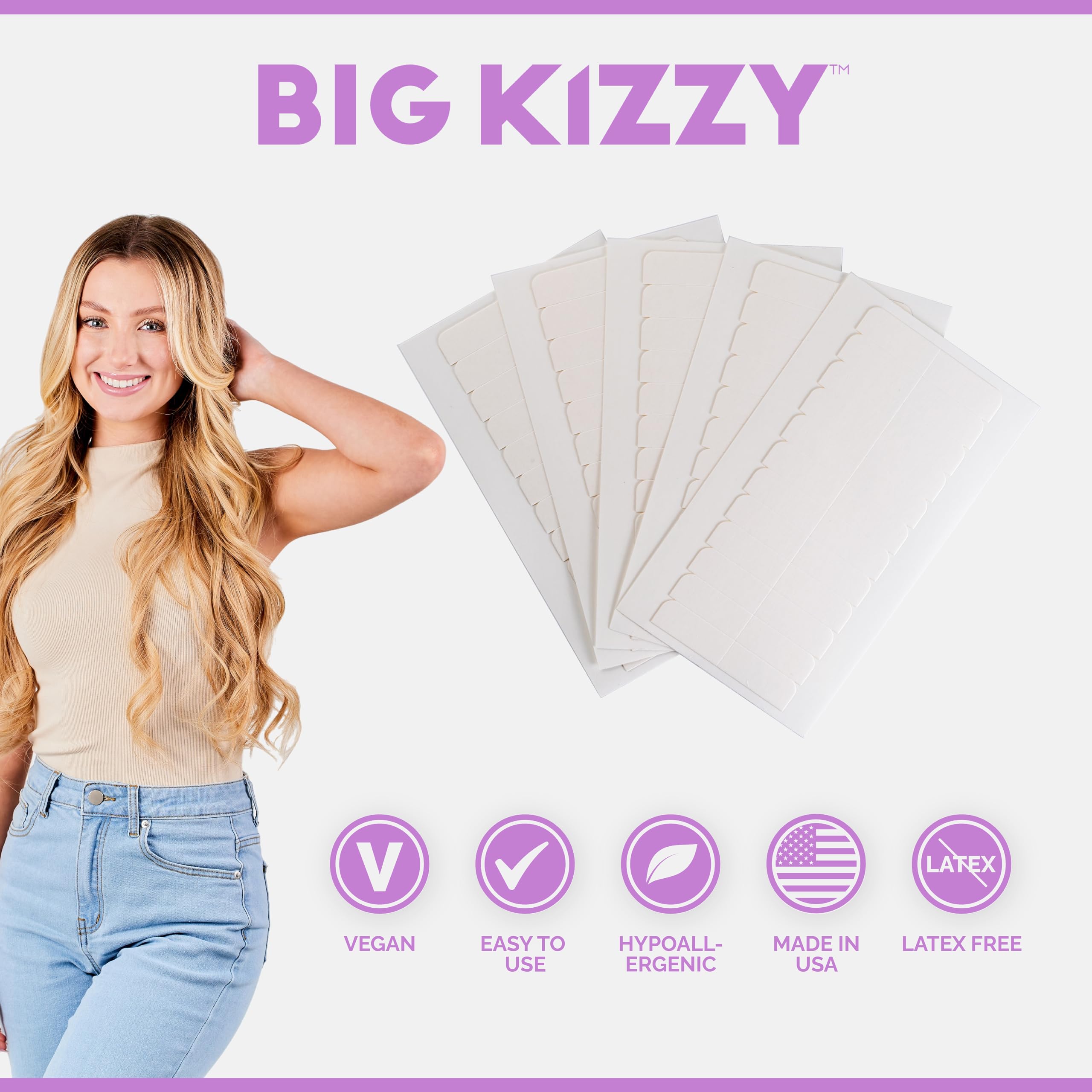 Big Kizzy Pro Hold Double Sided Replacement Tape Tabs For Hair Extensions - Strong Flexible Hold And Damage Free Tape In Hair Ex